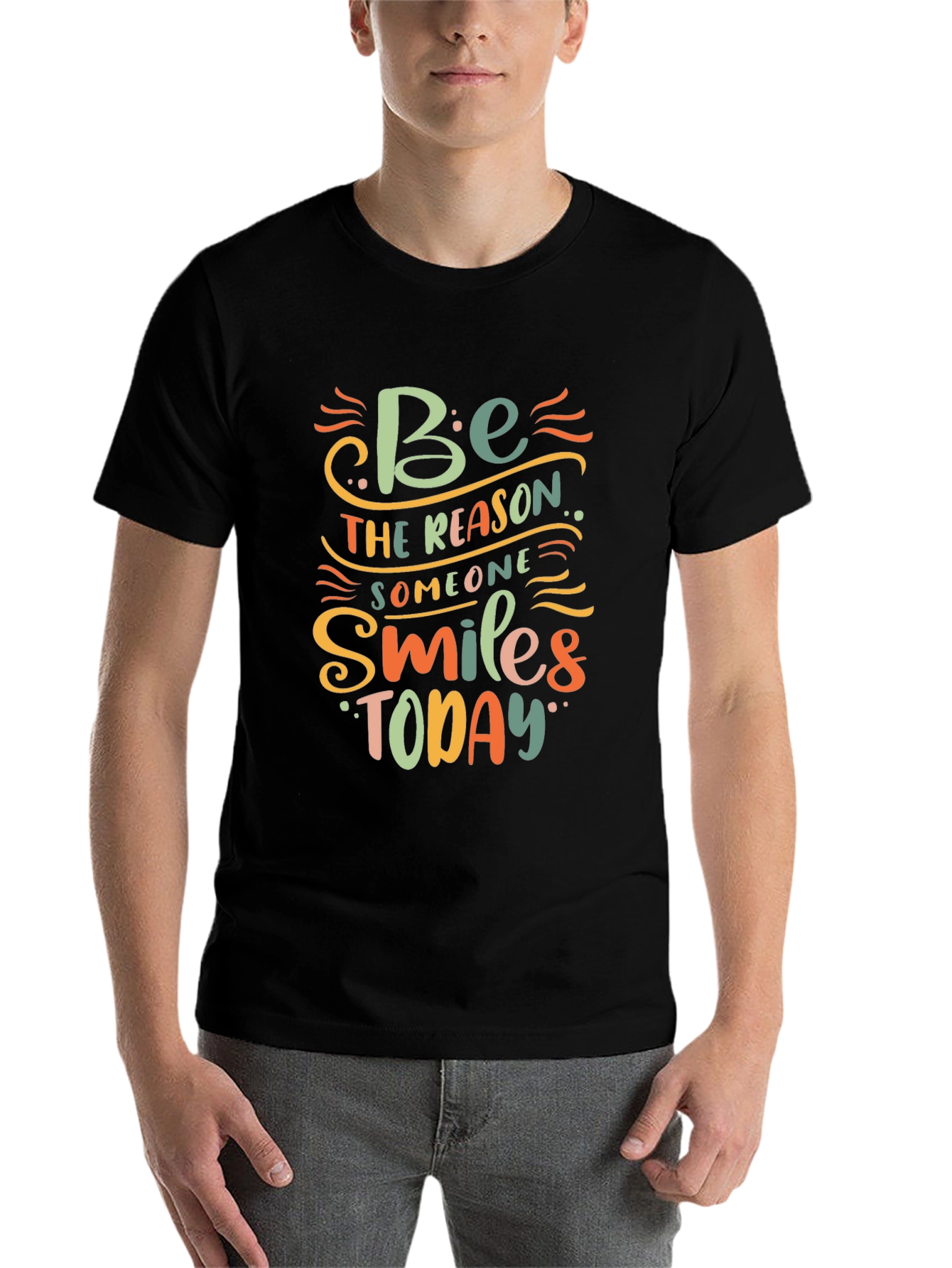 Black Inspirational Black T-Shirt - Be the Reason Someone Smiles Today view 7