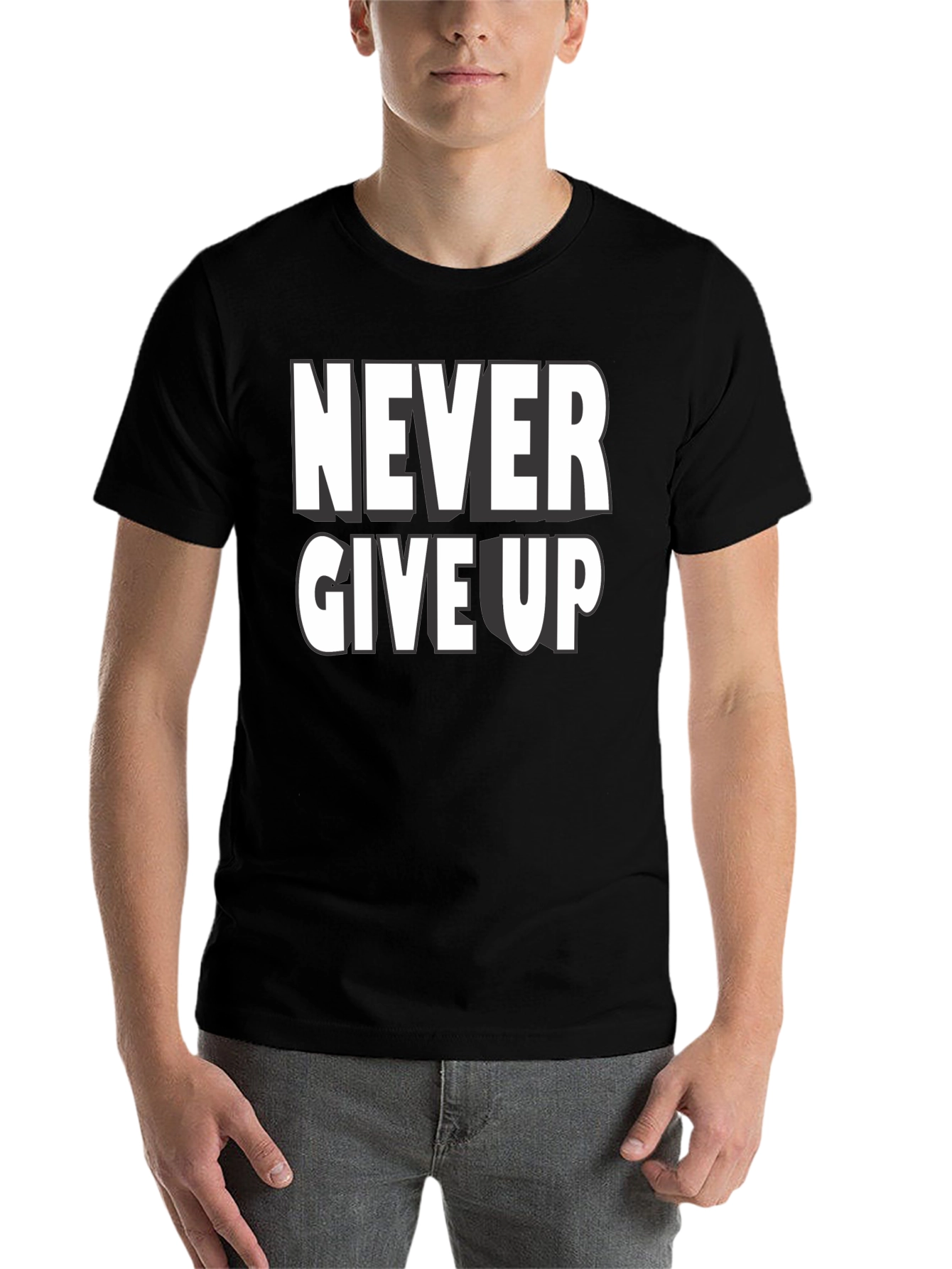 Black Never Give Up Graphic T-Shirt view 7