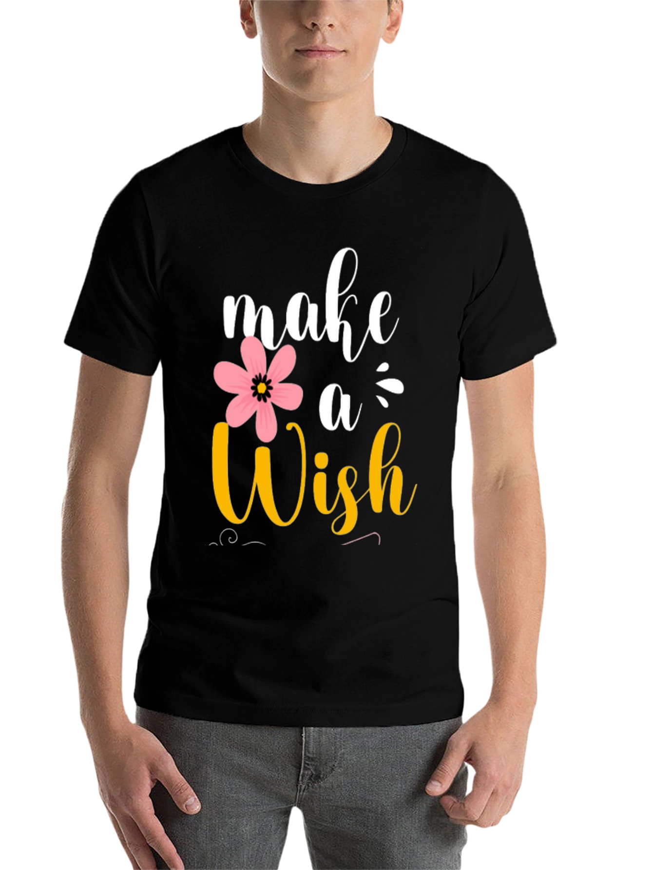 Black Make a Wish T-Shirt - Floral Design view 7