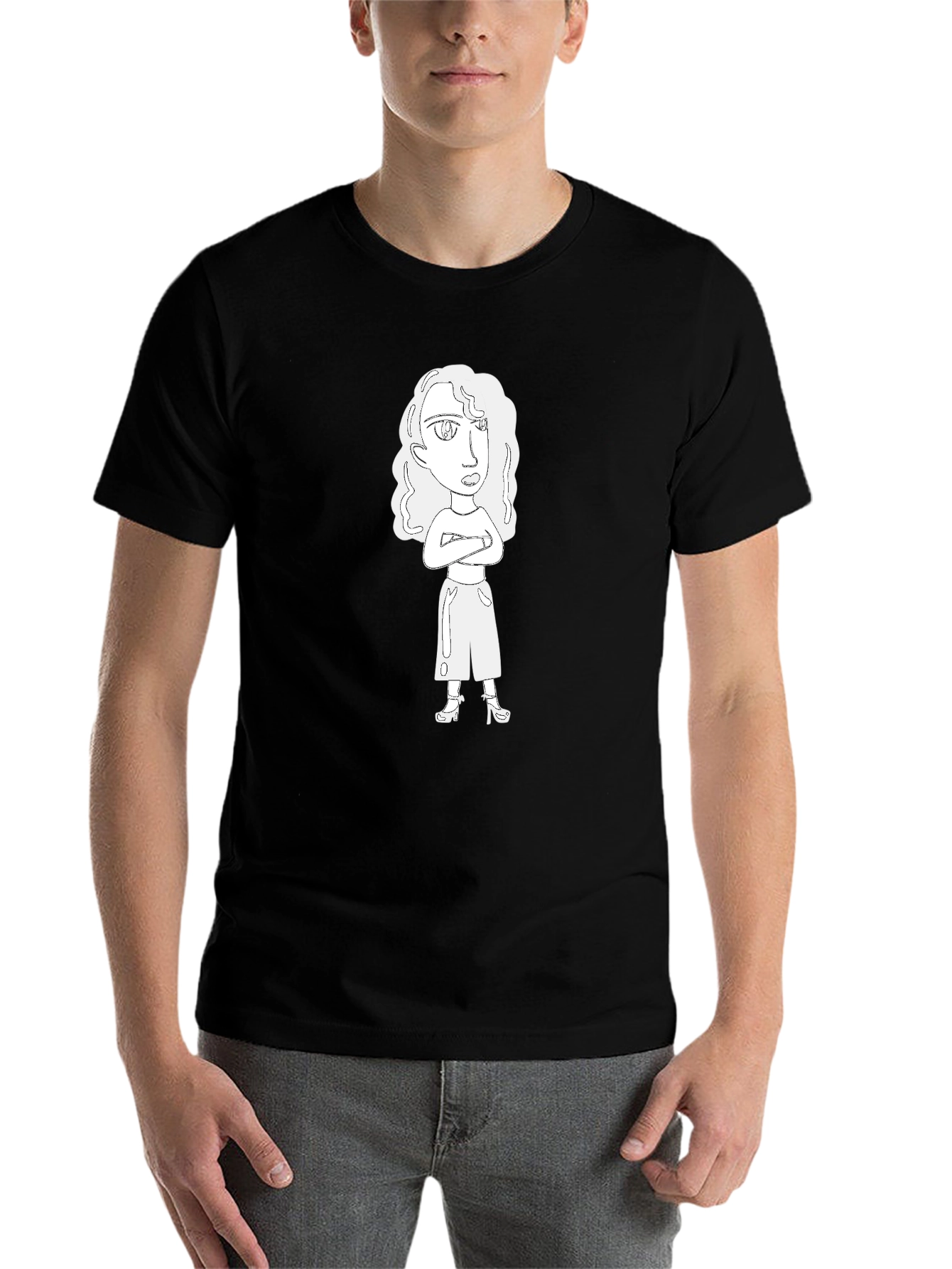 Black Cartoon Woman Graphic Tee - Black view 7