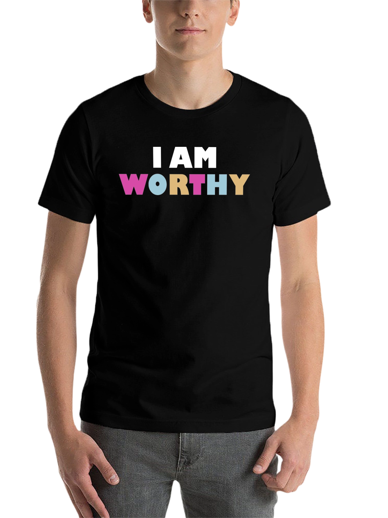 Black I AM WORTHY Graphic T-Shirt - Positive Affirmation Tee view 7