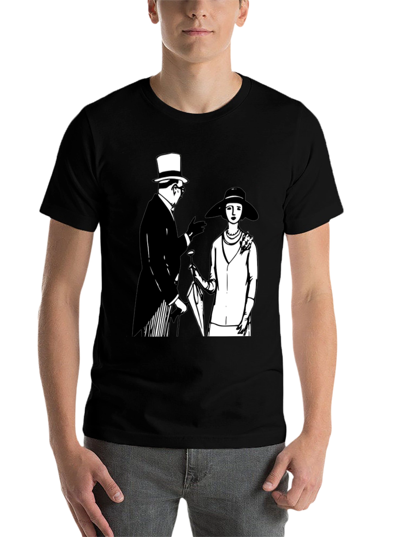 Black Vintage Style Graphic Tee - Black Cotton T-Shirt view 7