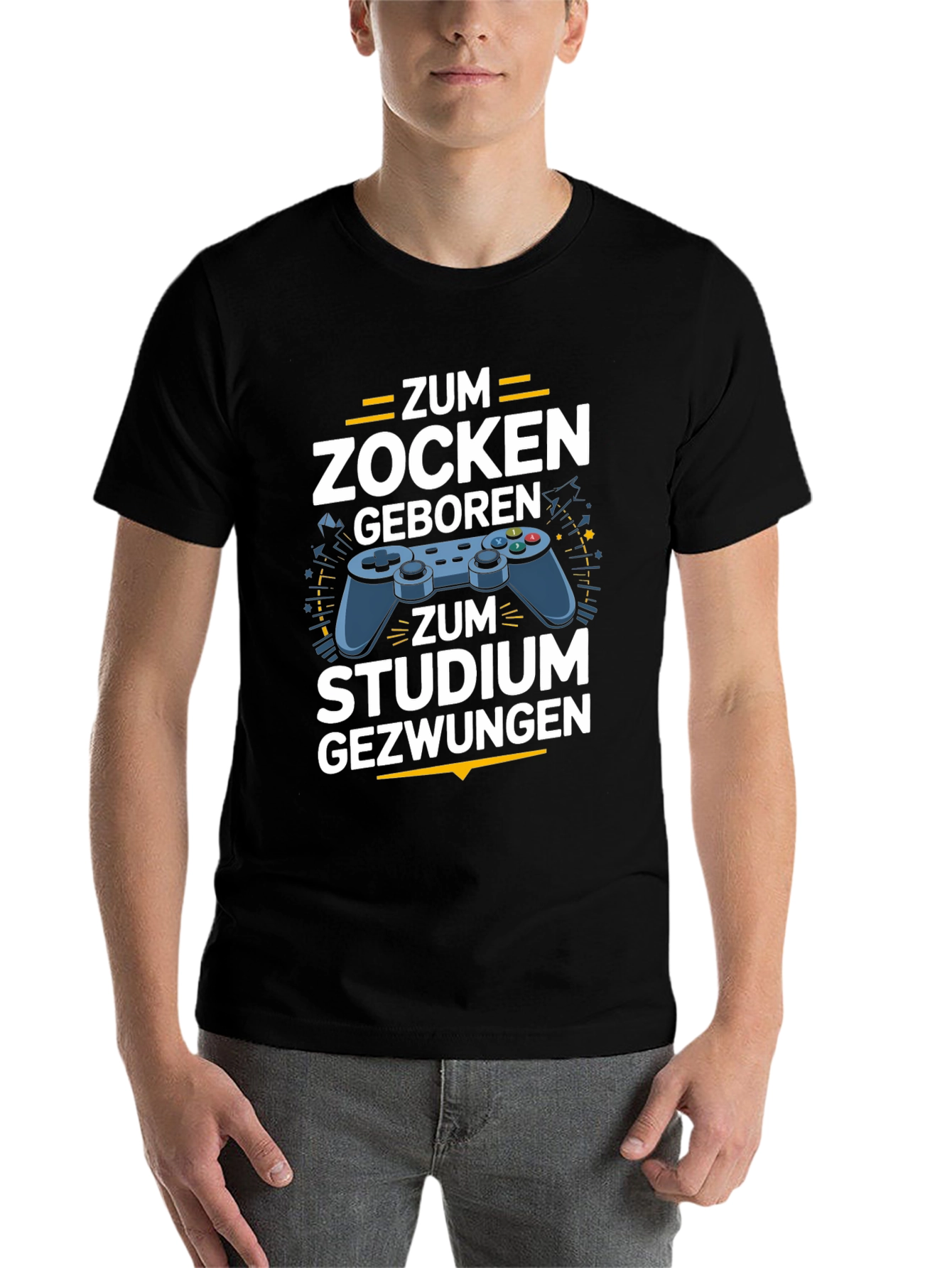 Black Gamer T-Shirt - Zum Zocken Geboren, Studium Gezwungen view 7