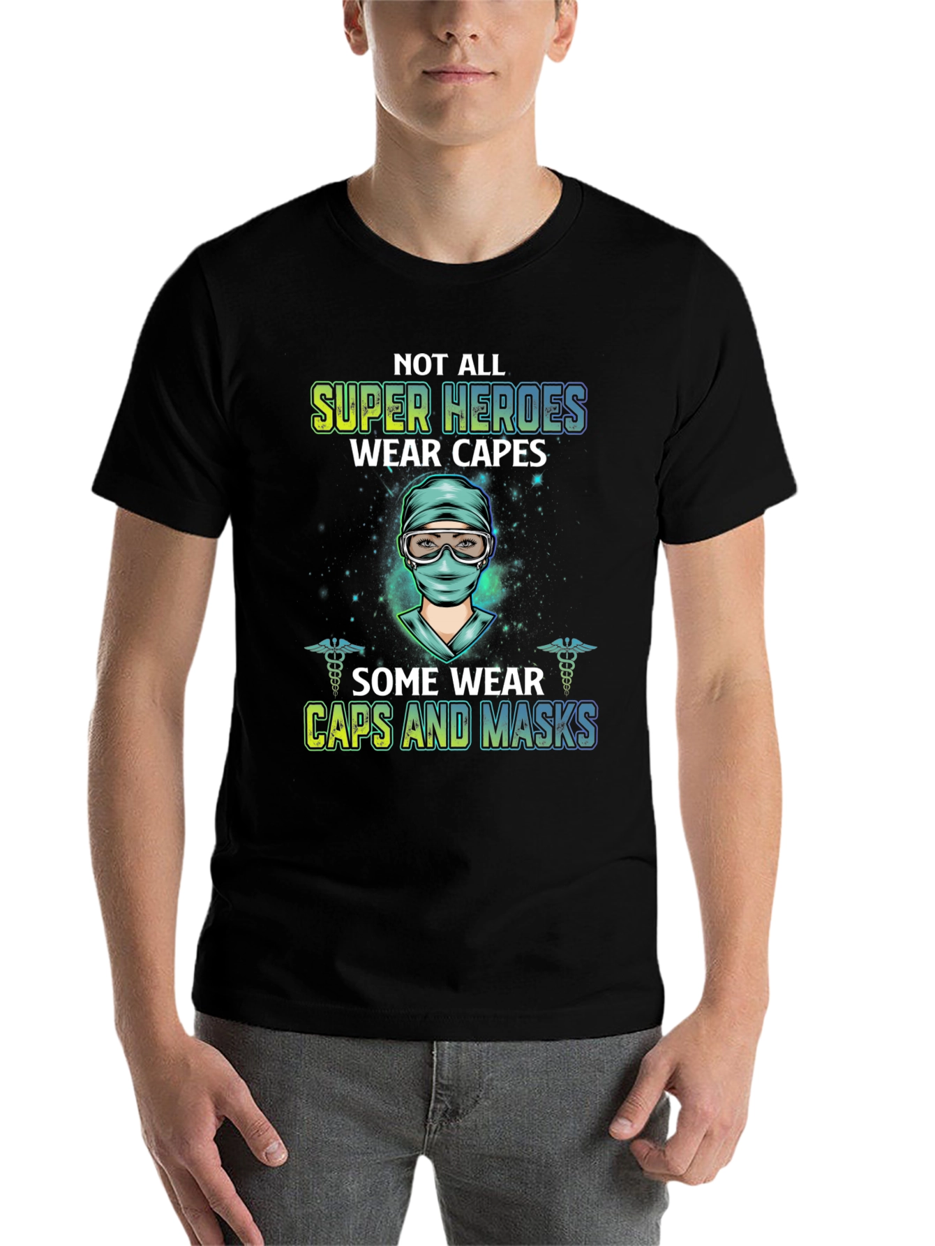 Black Heroic Caps and Masks T-Shirt view 7