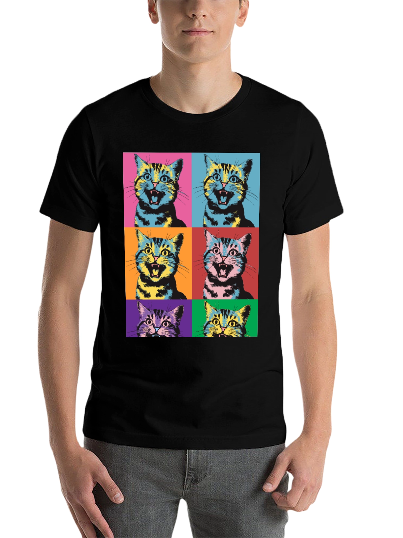 Black Pop Art Cat Graphic T-Shirt - Unique Style view 7