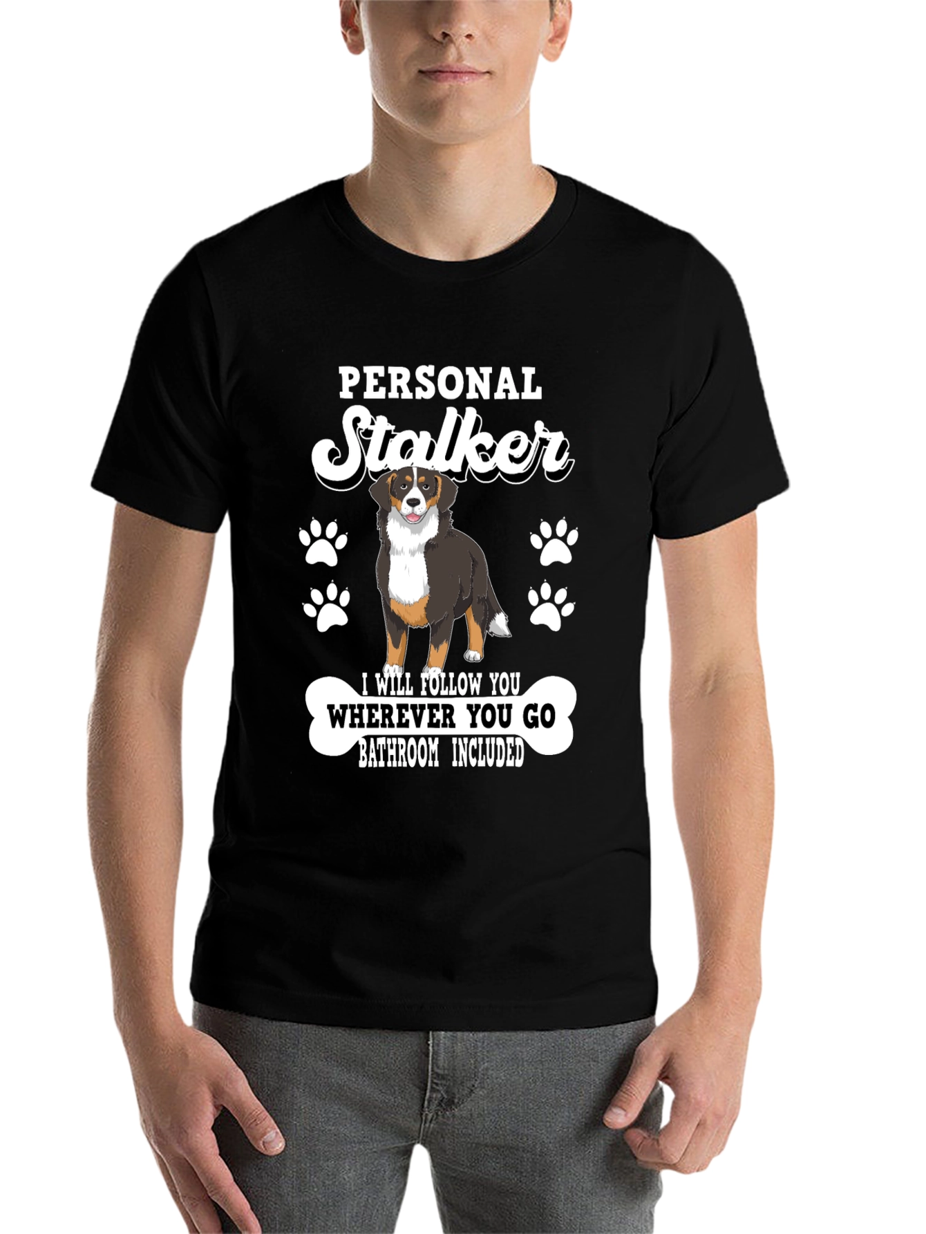 Black Personal Stalker Dog T-Shirt view 7