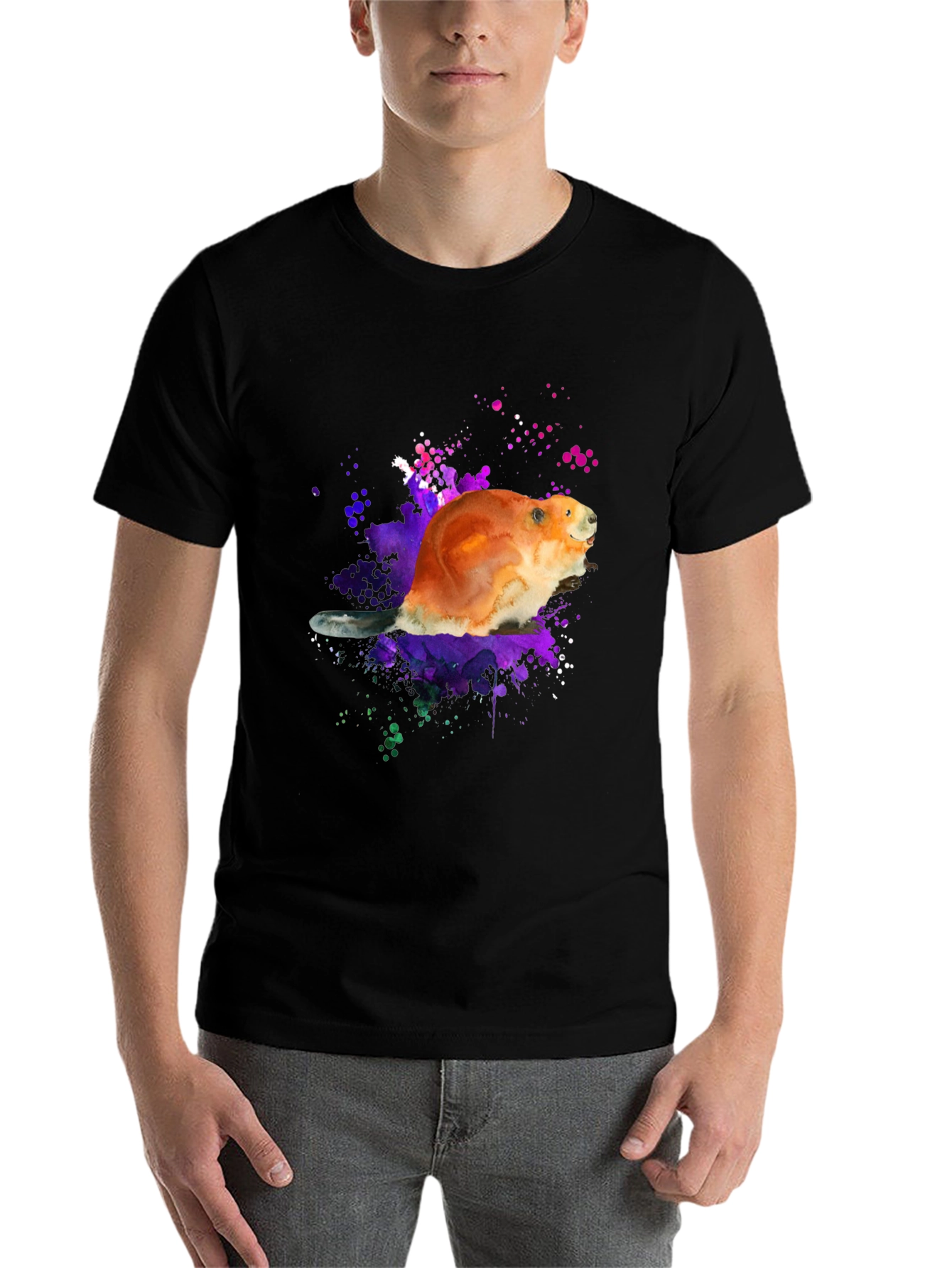 Black Beaver Watercolor Graphic T-Shirt view 7