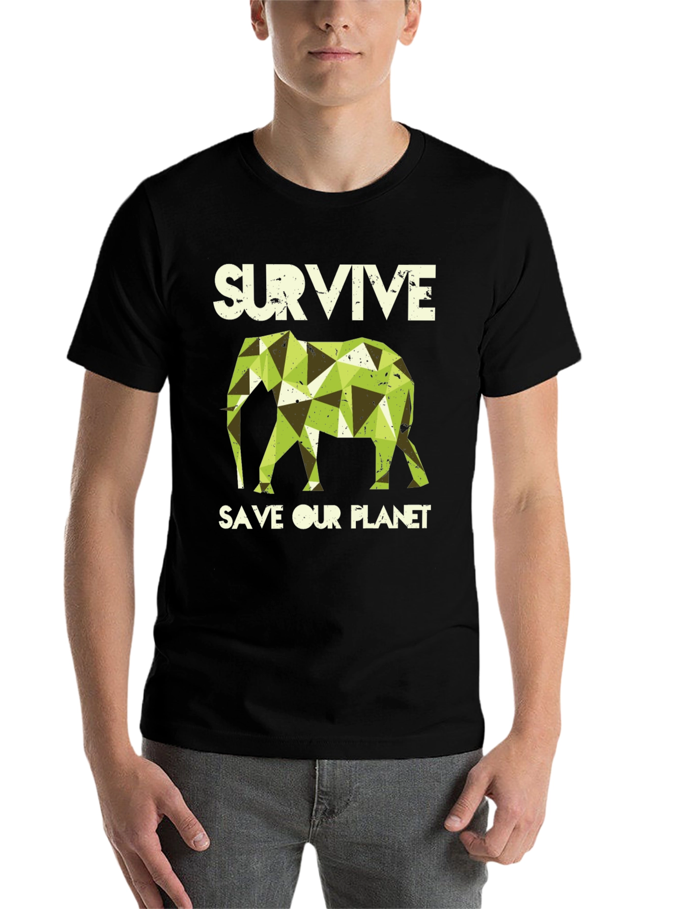 Black Survive Save Our Planet Elephant Graphic Tee view 7