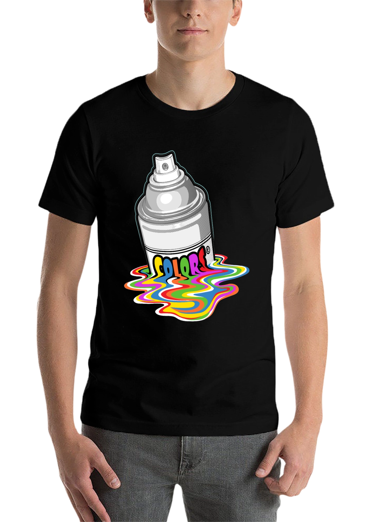Black Colorful Spray Paint T-Shirt view 7