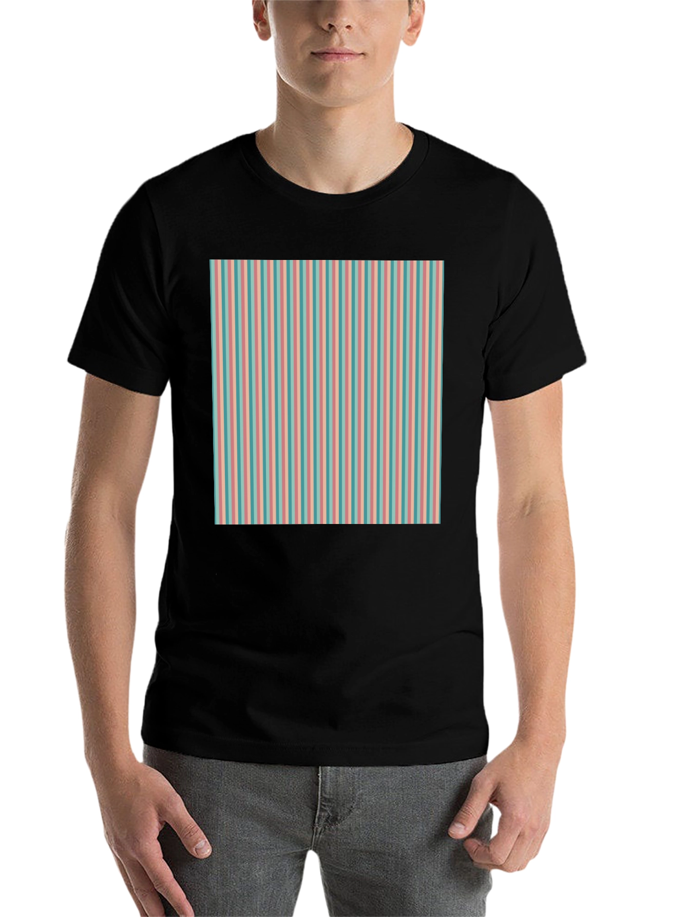 Black Striped Pattern Tee - Retro Style view 7