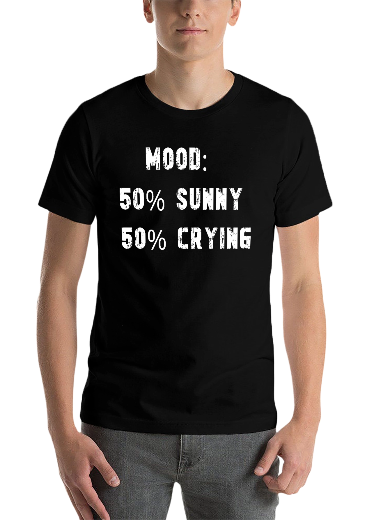 Black Mood: 50% Sunny 50% Crying Graphic Tee view 7