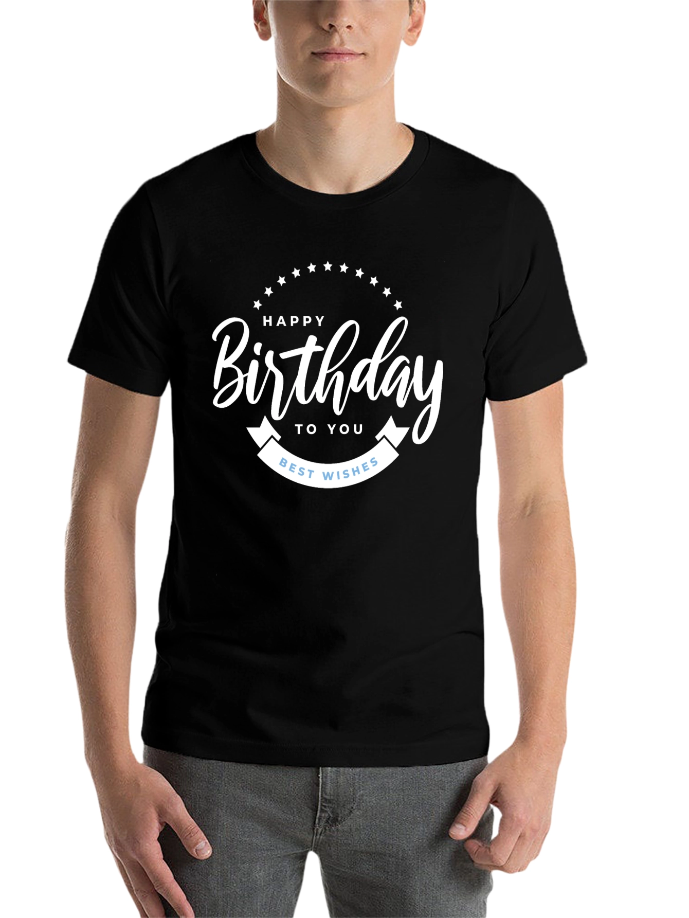 Black Happy Birthday T-Shirt | Black Crew Neck Tee view 7