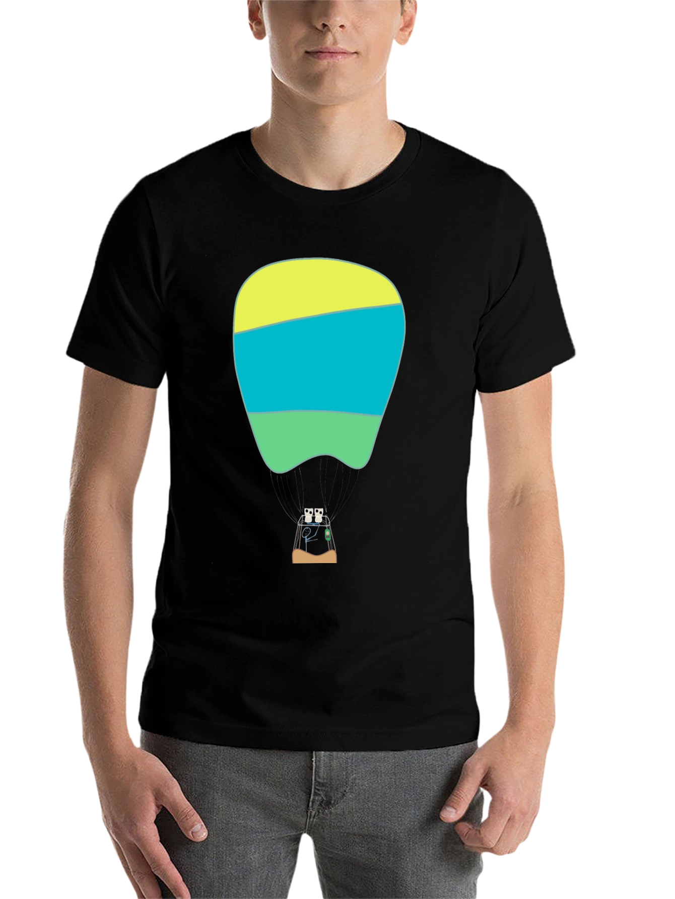 Black Funny Hot Air Balloon Graphic T-Shirt view 7