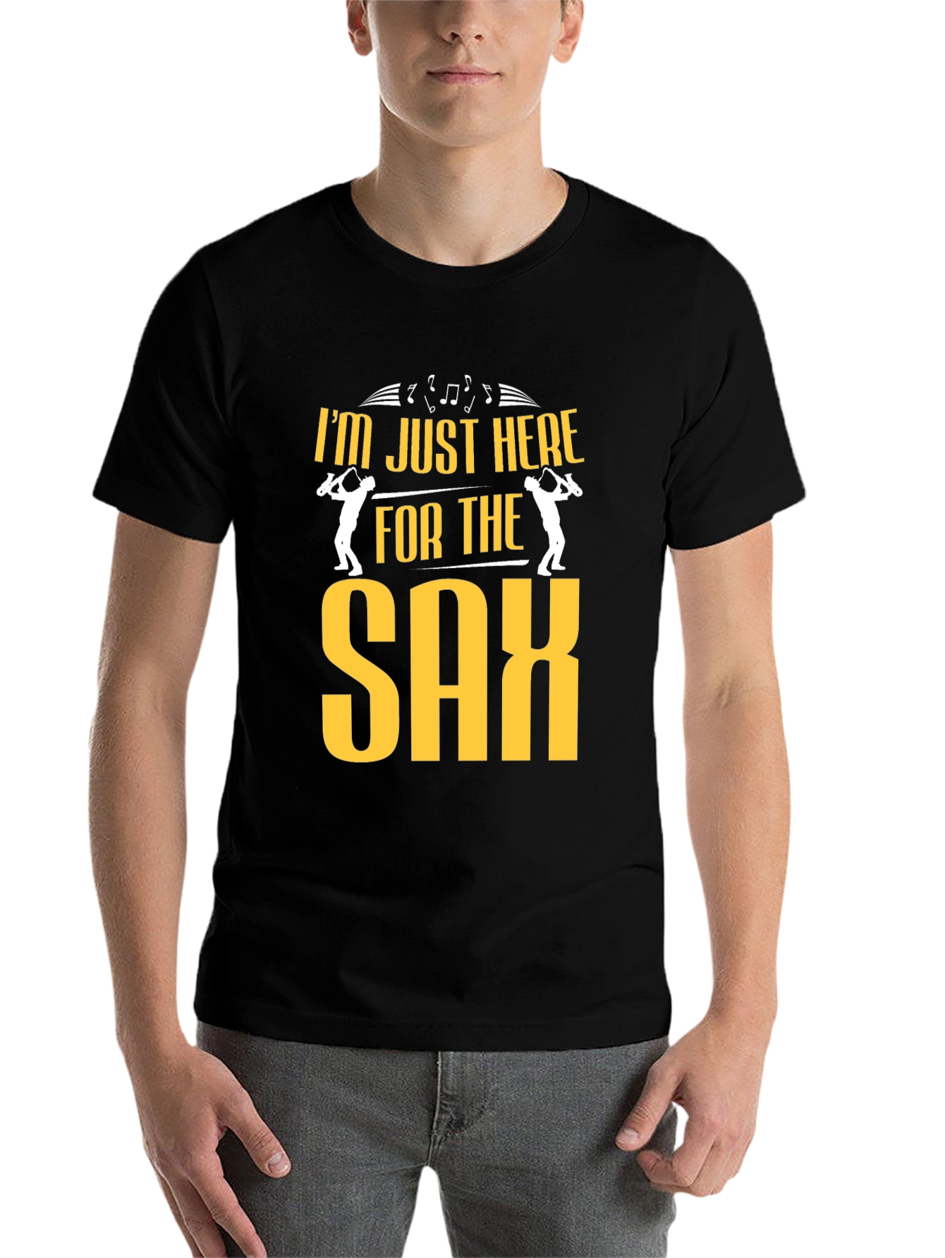 Black I'm Just Here For The Sax - Black Cotton T-Shirt view 7