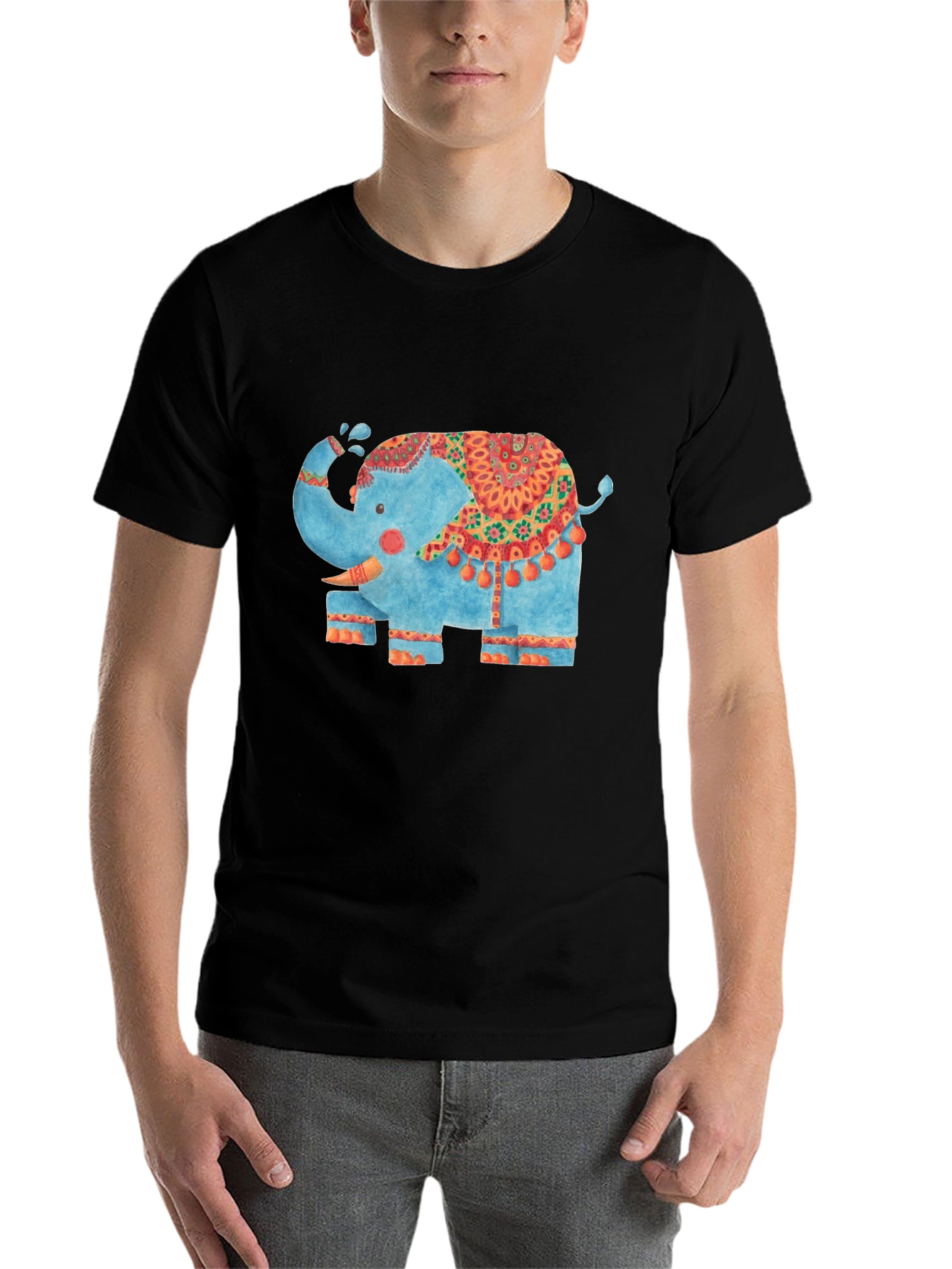 Black Elephant Graphic Tee - Black Cotton T-Shirt view 7