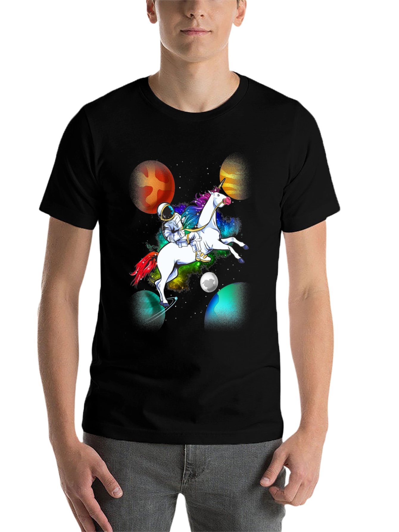 Black Astronaut Unicorn Galaxy T-Shirt view 7