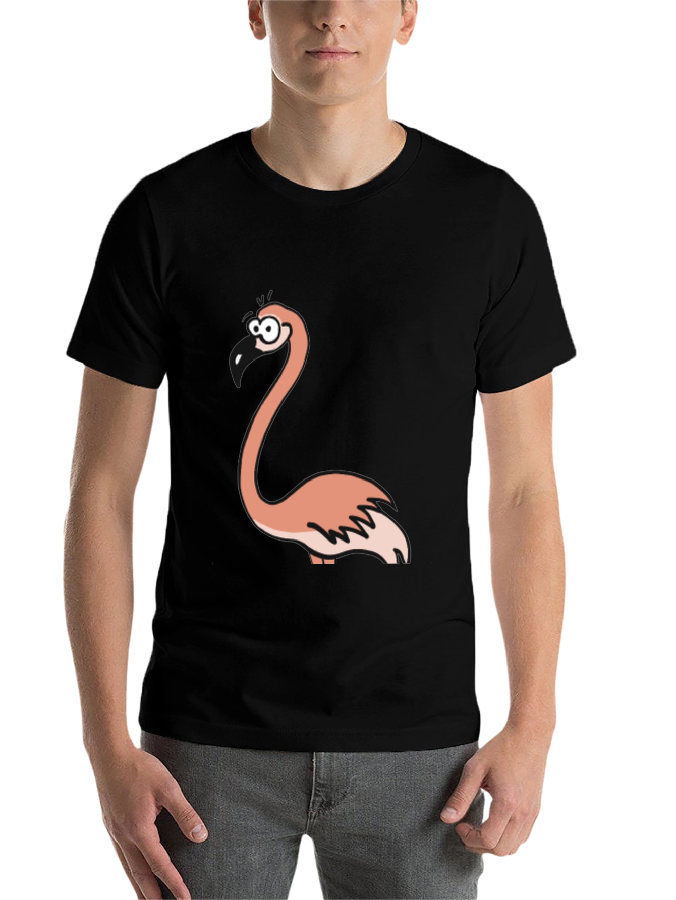 Black Funny Flamingo Graphic Black T-Shirt view 7
