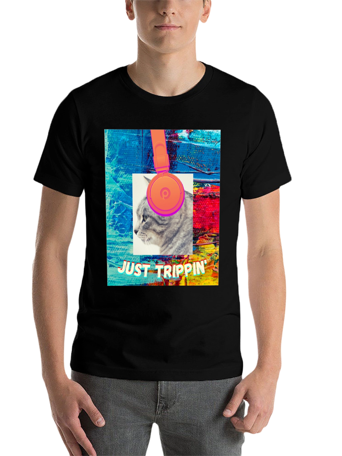 Black Just Trippin' Cat Graphic Tee view 7