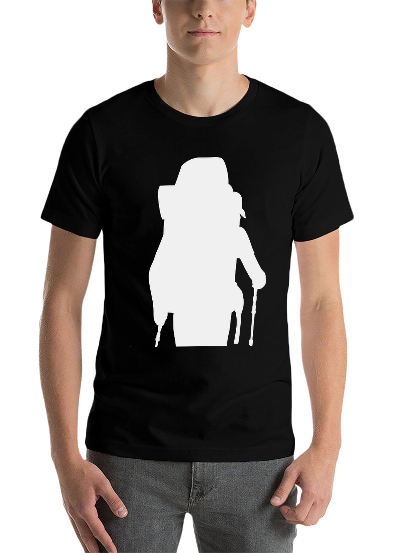 Black Hiker Silhouette Graphic Tee - Black Cotton Blend view 7