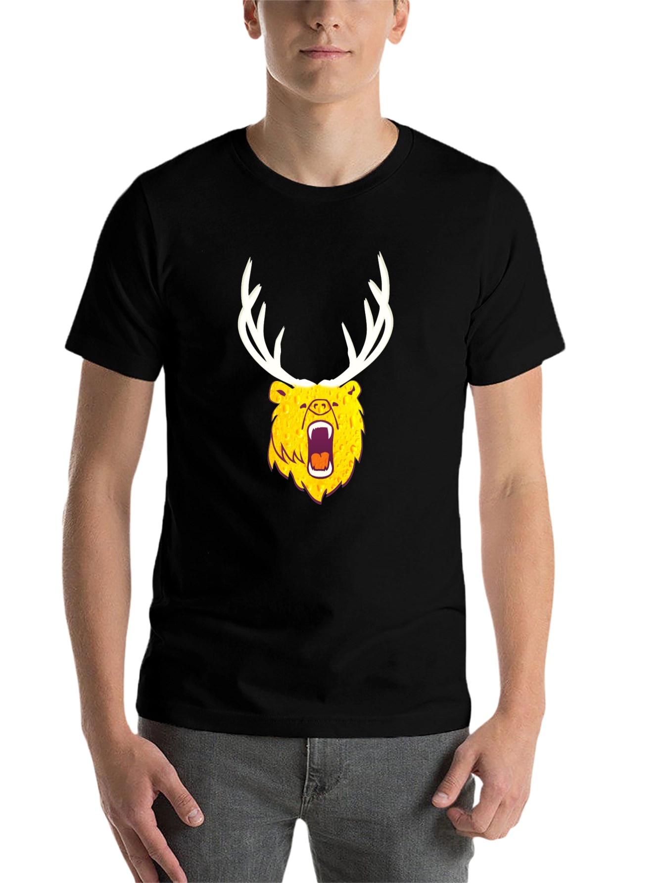 Black Bear with Antlers Graphic Tee - Black view 7