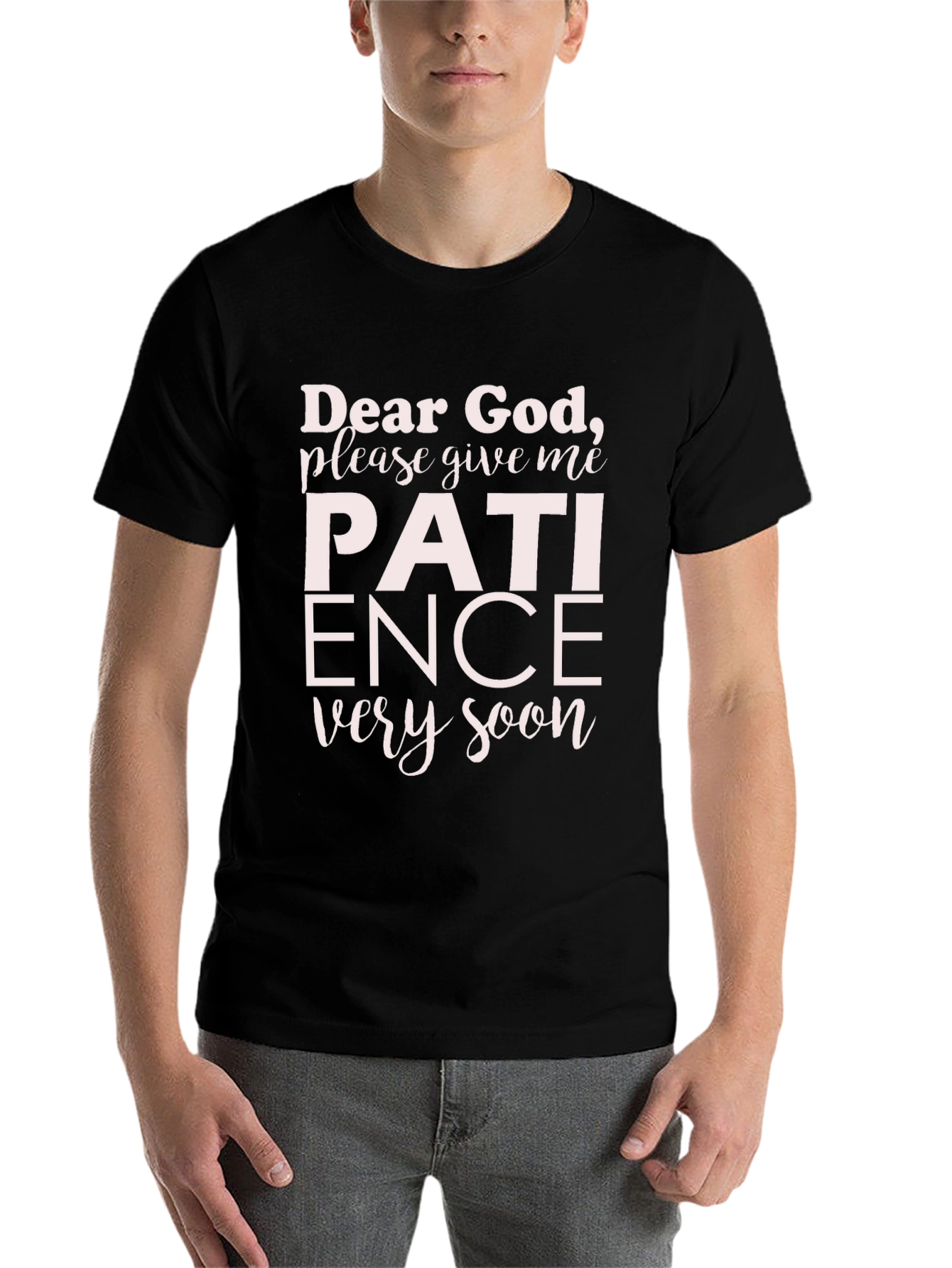Black Dear God Patience Graphic T-Shirt view 7