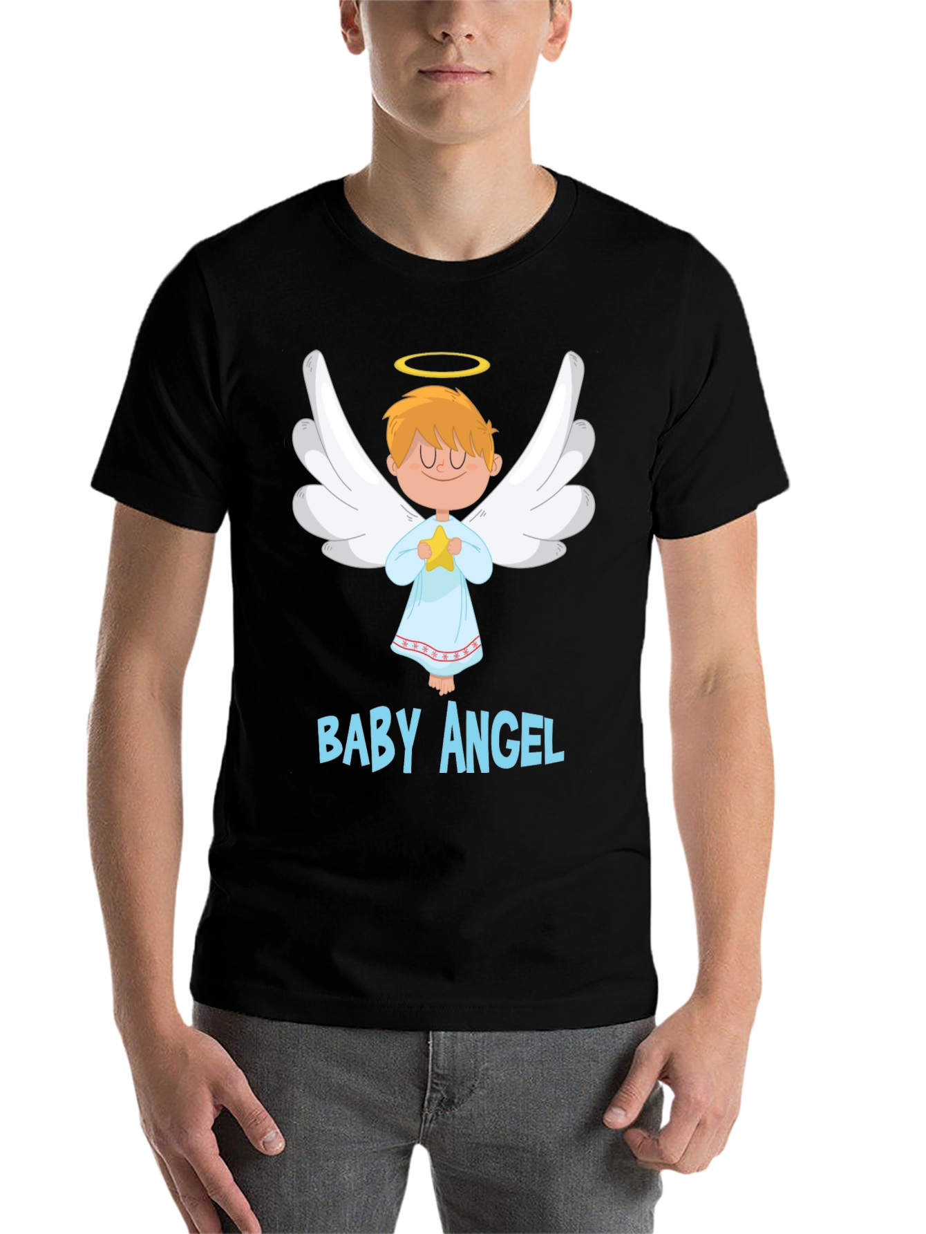Black Baby Angel Graphic Tee - Cute & Comfortable Black T-Shirt view 7