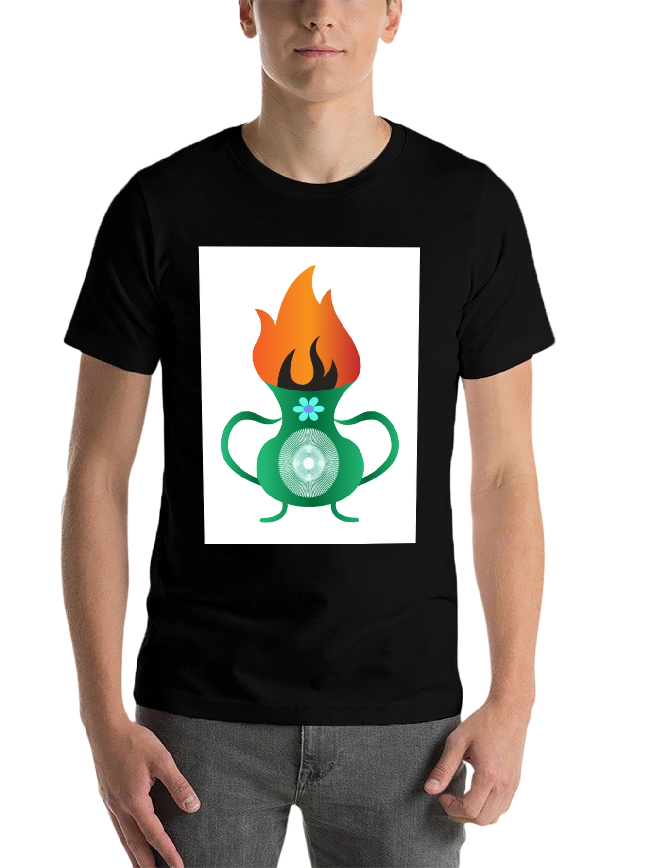 Black Funky Flame Vase T-Shirt - Unique Graphic Tee view 7