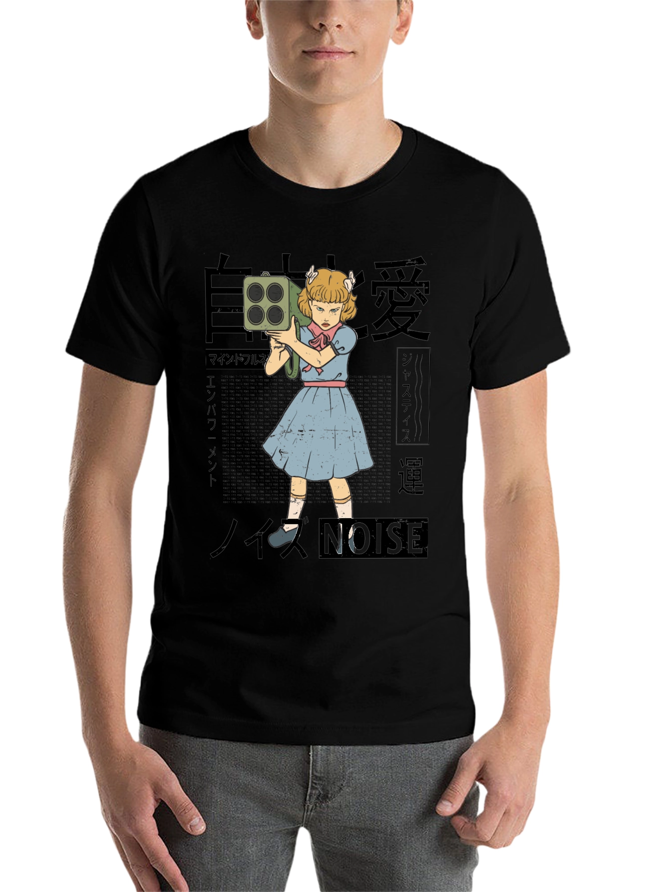 Black Noise Girl Graphic T-Shirt - Edgy Japanese Inspired Tee view 7