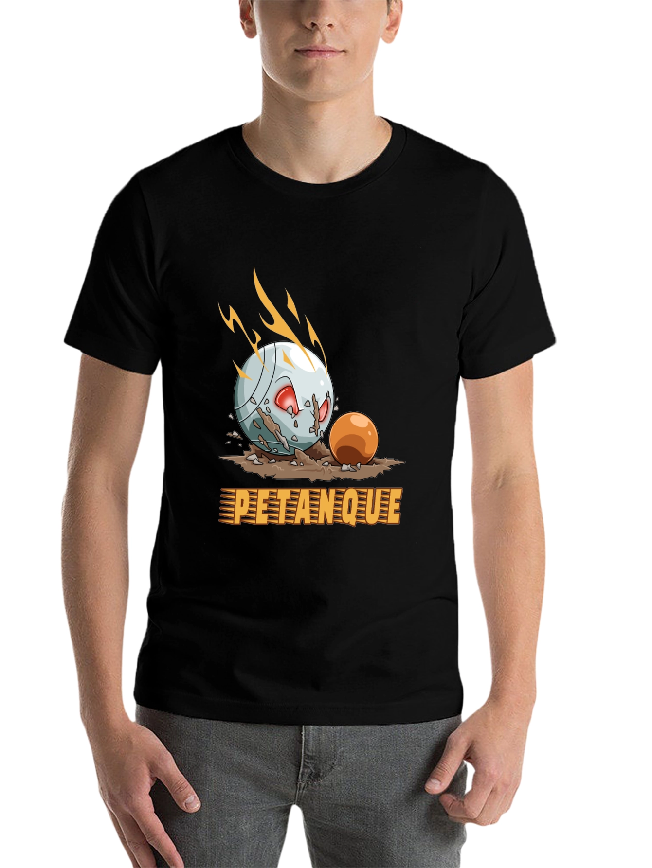 Black Petanque Cartoon Graphic Tee - Black Cotton T-Shirt view 7
