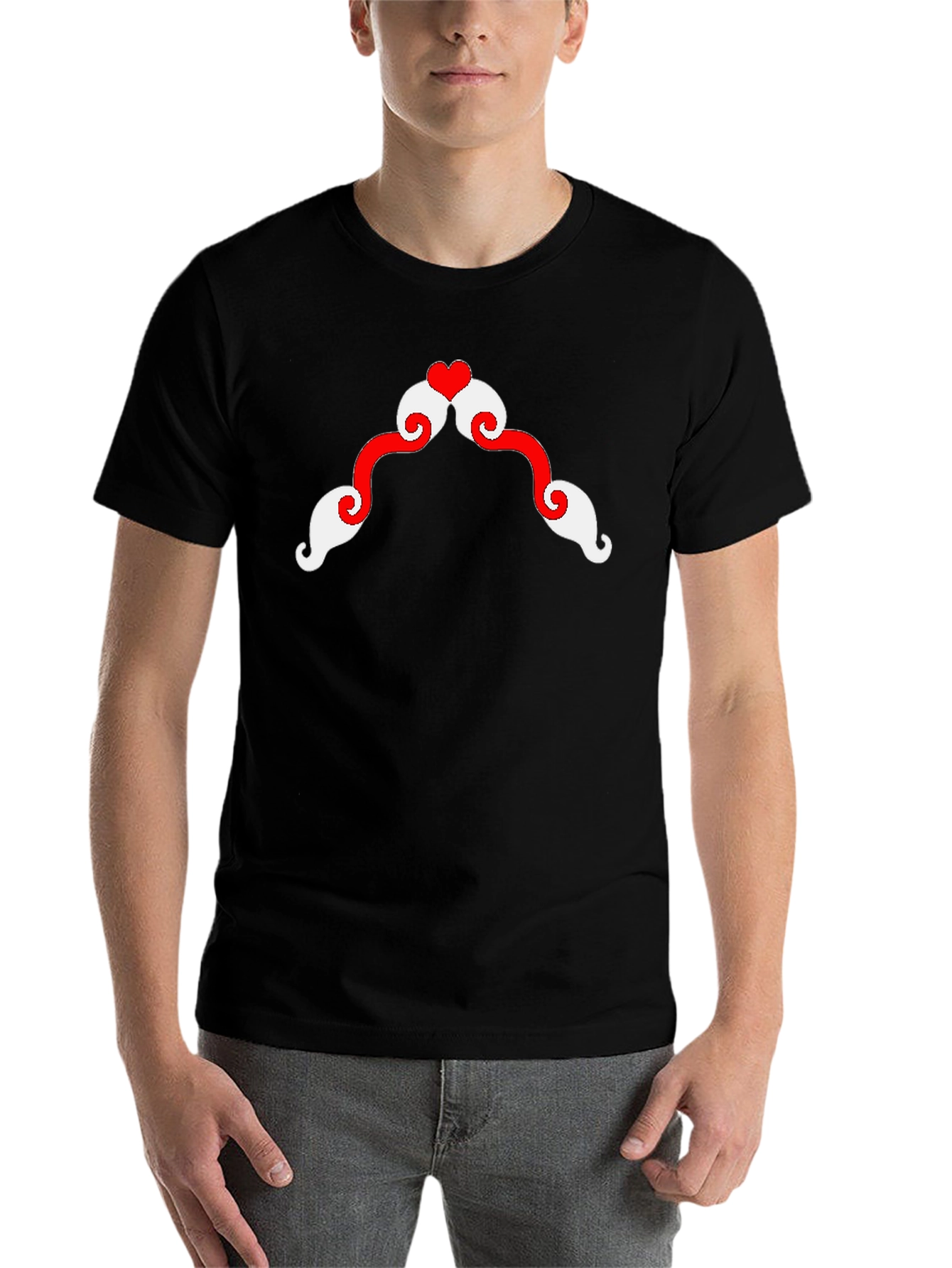 Black Whimsical Mustache Heart Graphic Tee view 7