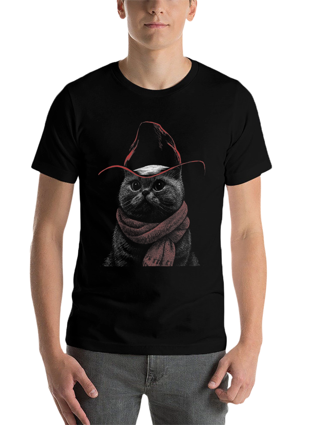 Black Cool Cat Cowboy T-Shirt - Unisex view 7