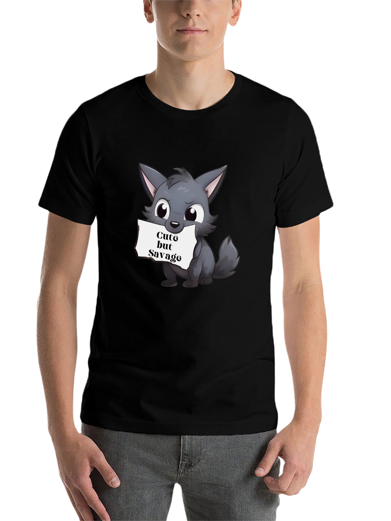 Black Cute But Savage Wolf Graphic Tee view 7