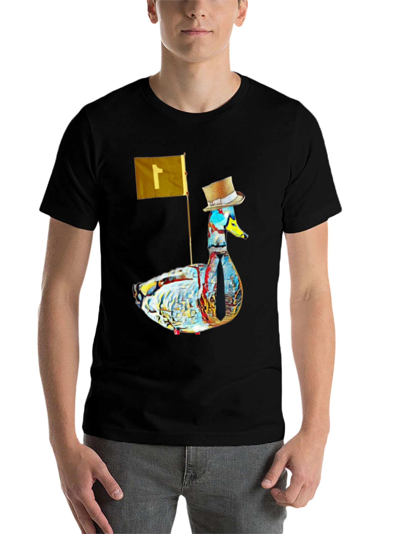 Black Duck with Top Hat Graphic Tee - Stylish Men's Black T-Shirt view 7