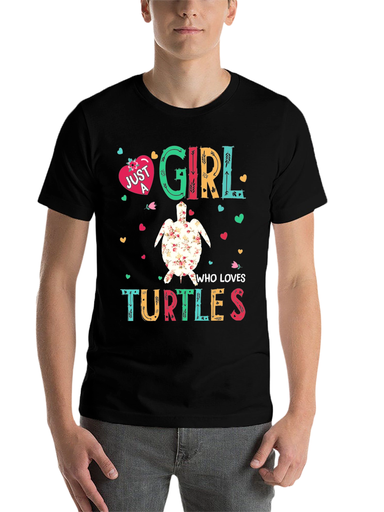 Black Just A Girl Who Loves Turtles T-Shirt view 7