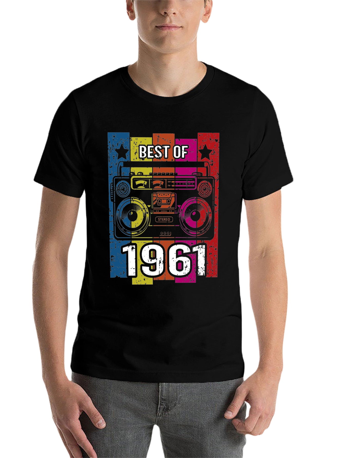 Black Best of 1961 Retro Boombox T-Shirt view 7