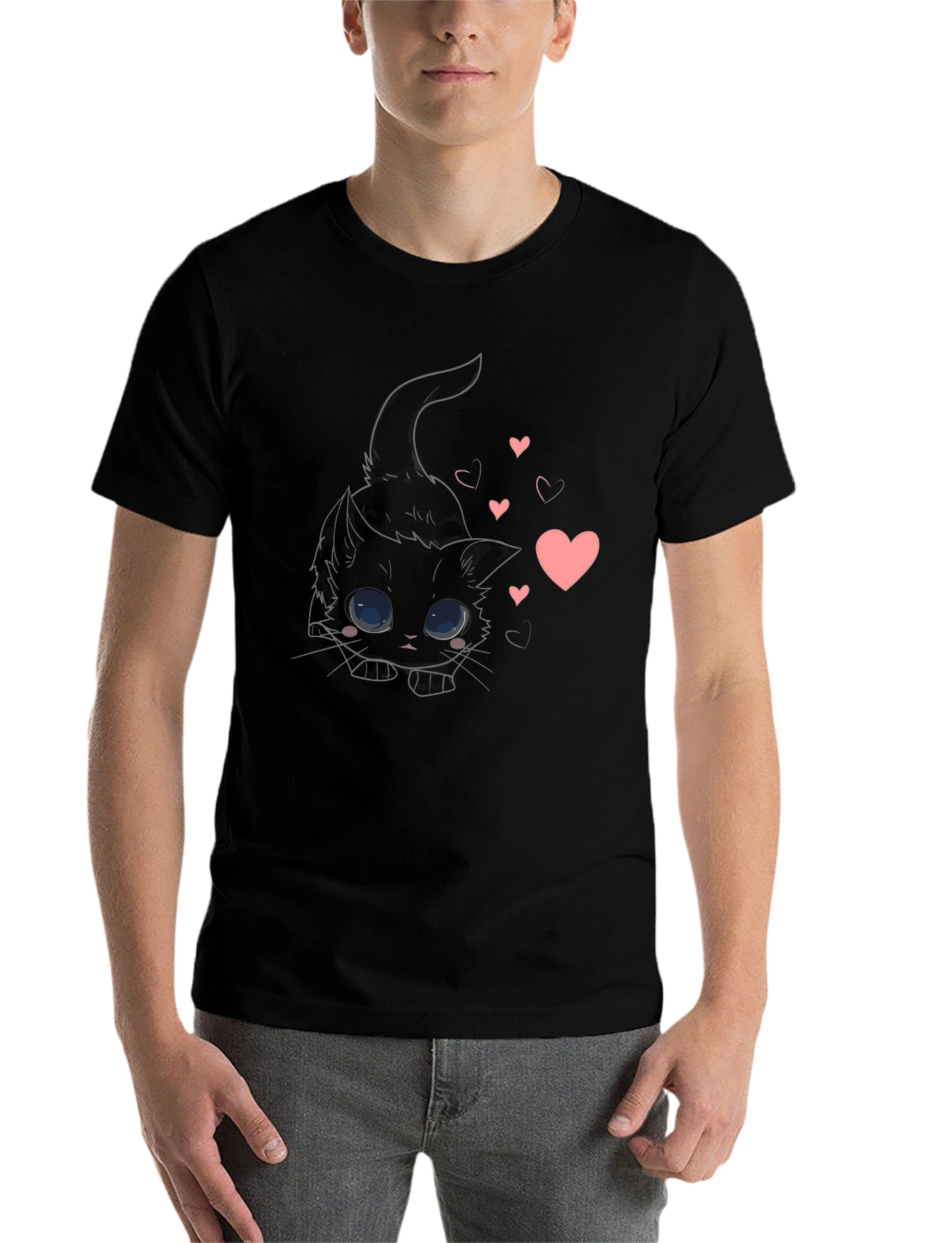 Black Cute Black Cat Tee with Hearts view 7