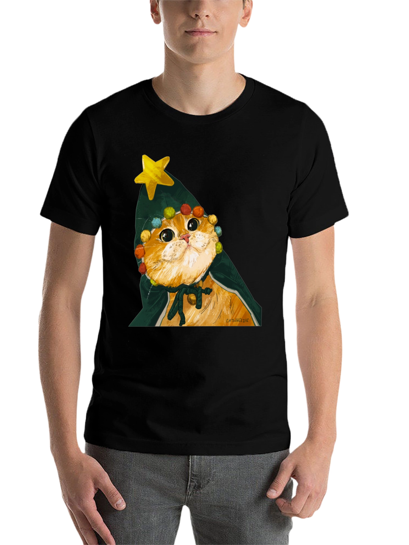Black Cat Christmas Tree T-Shirt view 7