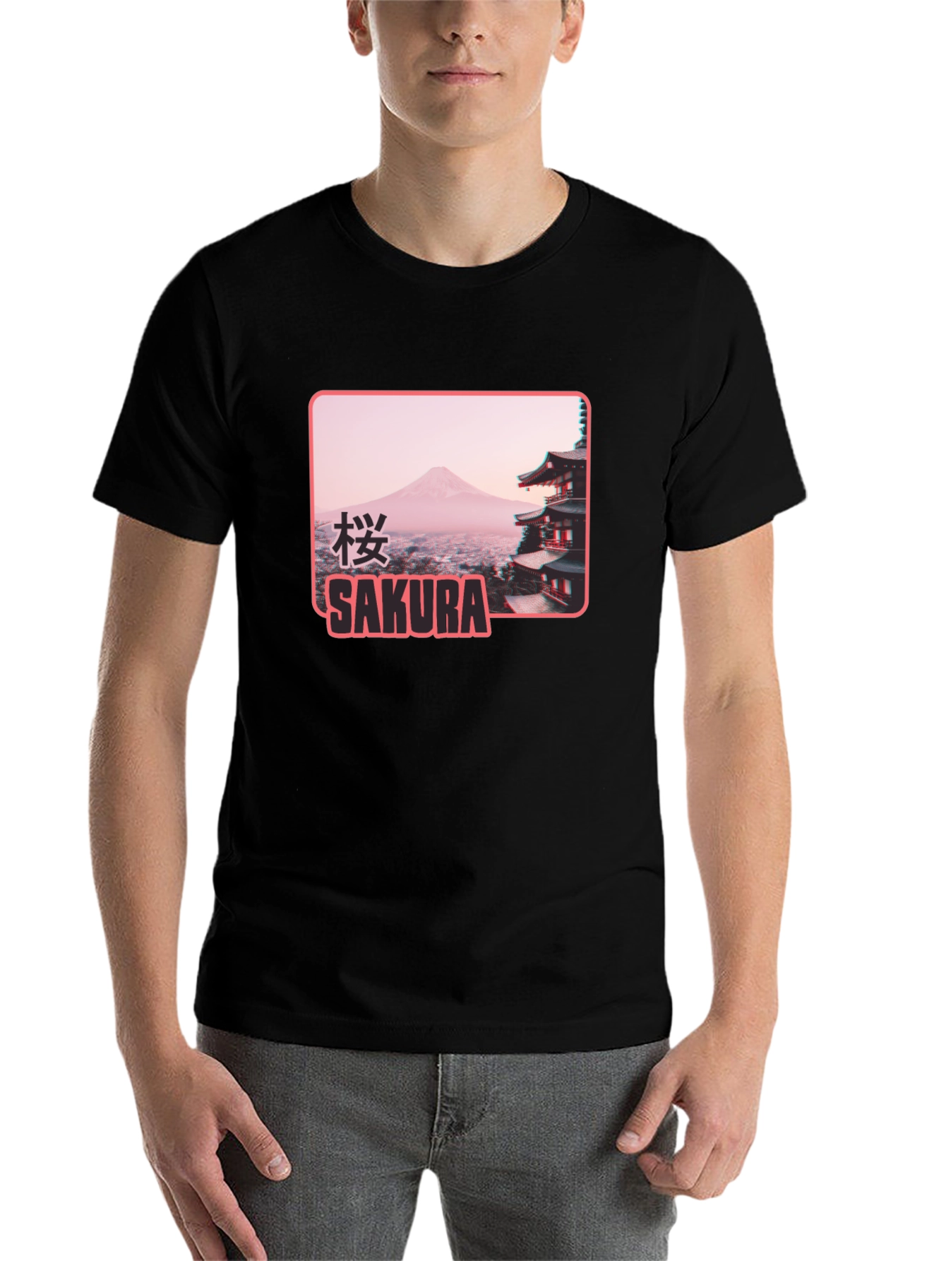 Black Sakura Japan Graphic T-Shirt - Black view 7