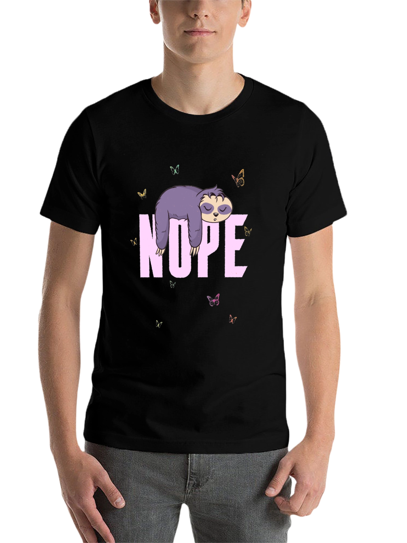 Black Nope Sloth Tee - Cute Lazy Animal T-Shirt view 7