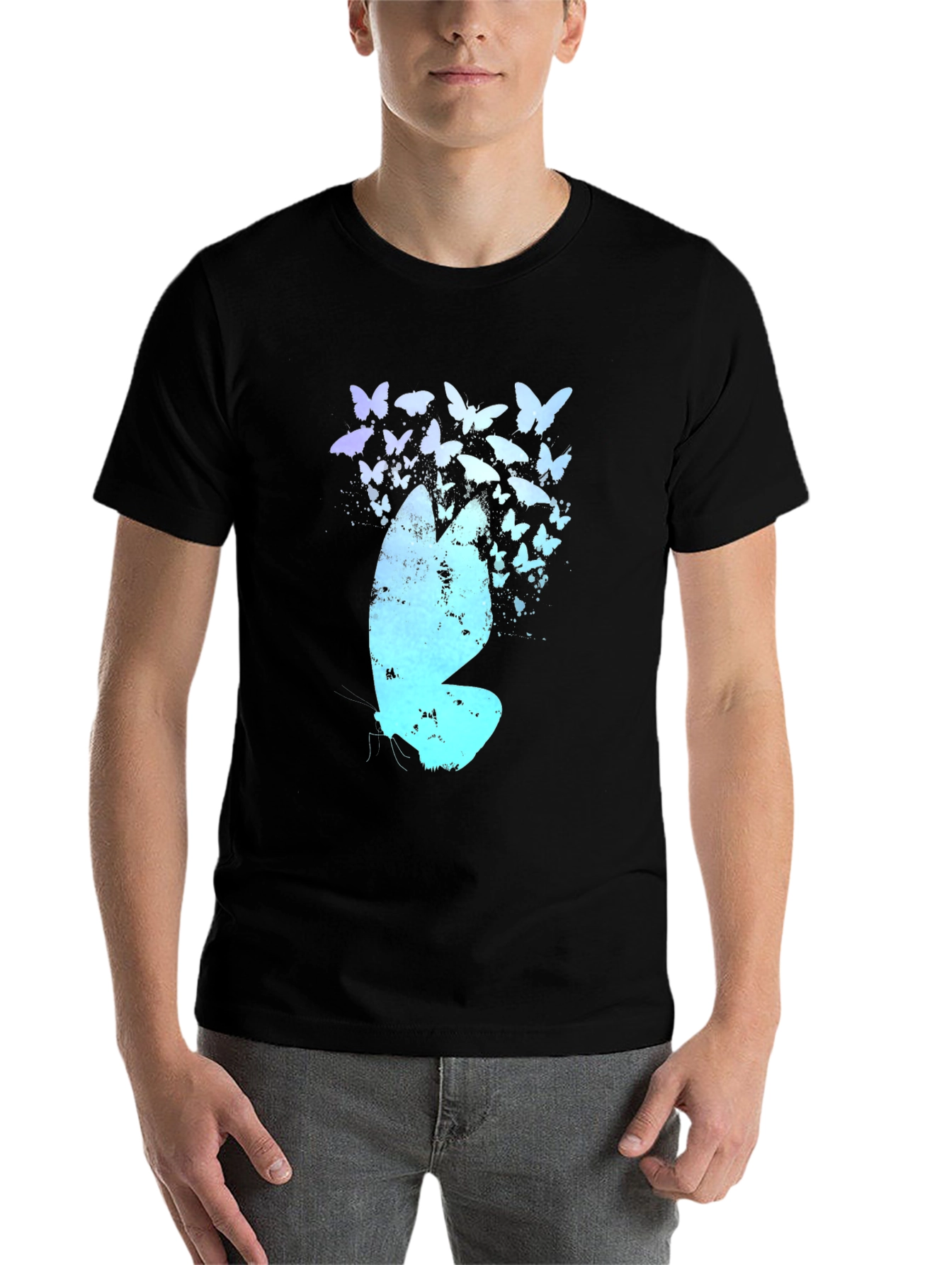 Black Butterfly Effect Graphic Tee - Black Cotton Blend Shirt view 7