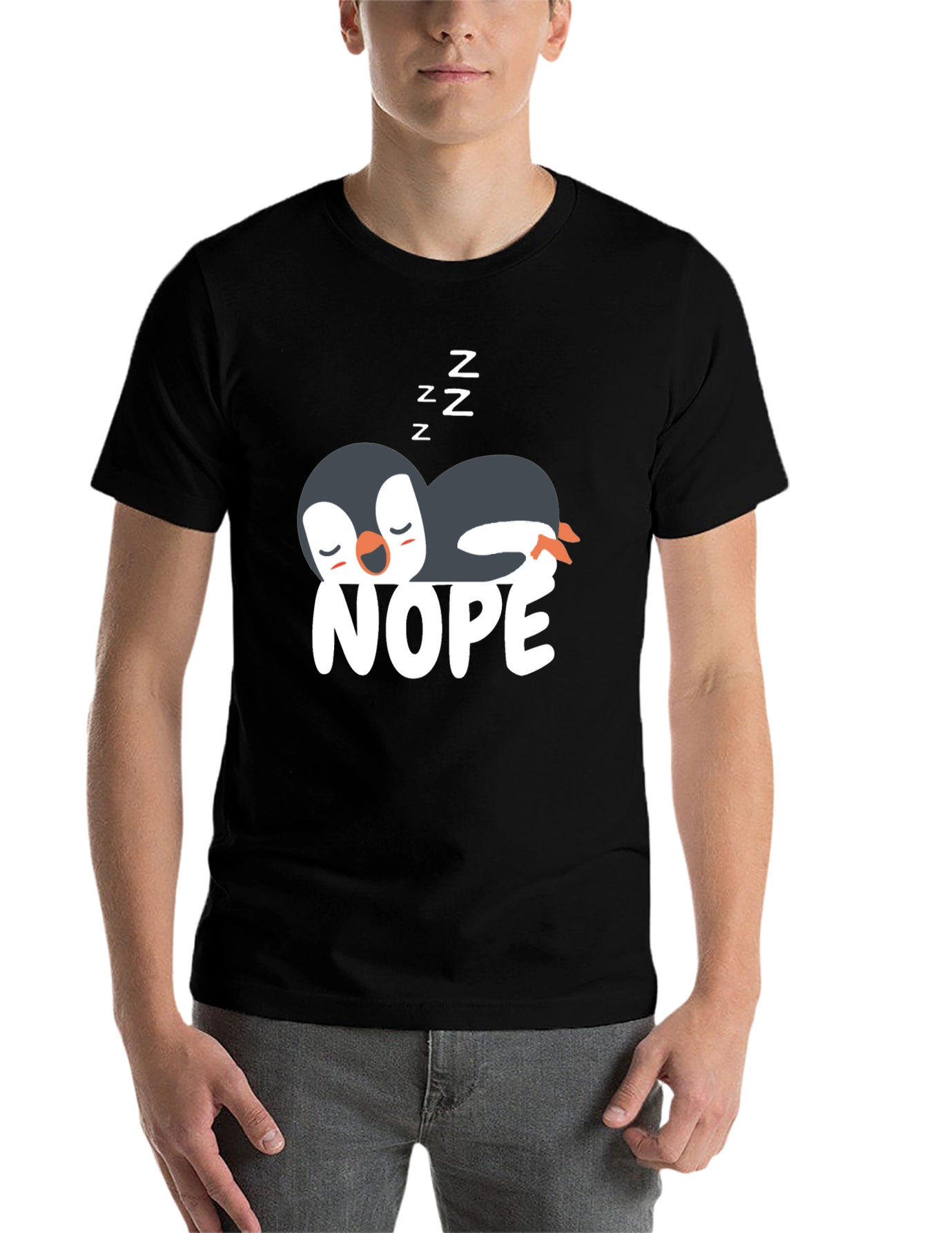 Black Nope Penguin T-Shirt - Funny & Relaxed Style view 7