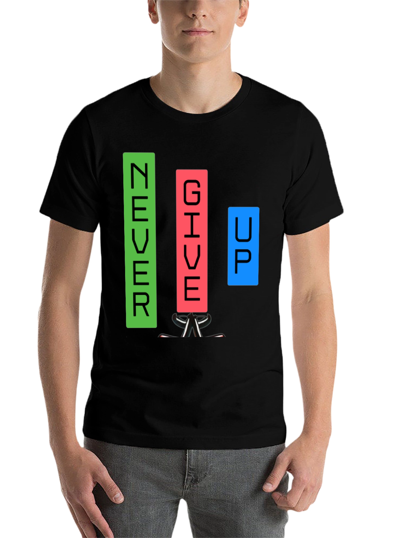 Black Never Give Up Graphic T-Shirt view 7