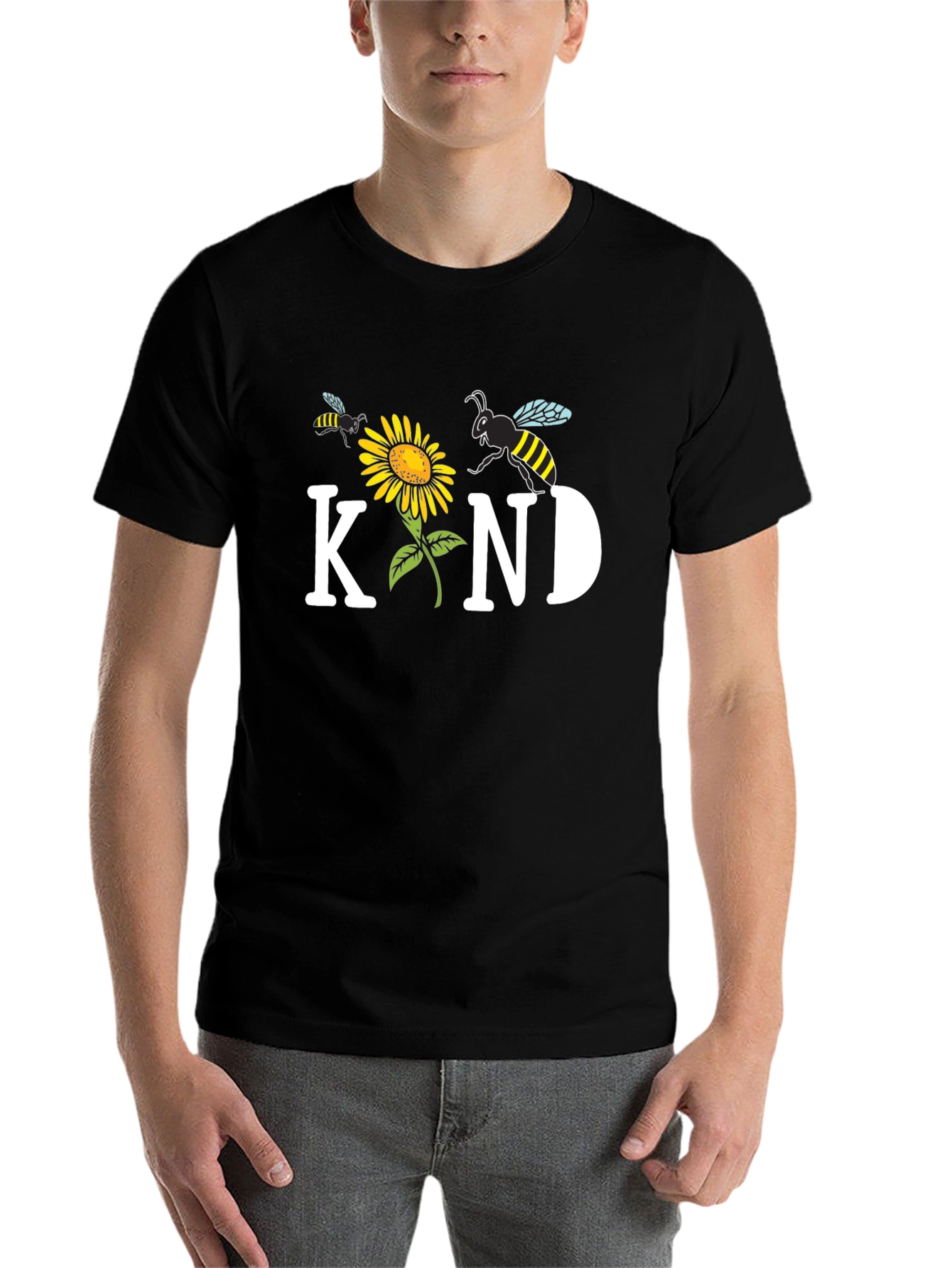 Black Kind Bee Sunflower Graphic Tee - Unisex Black T-Shirt view 7