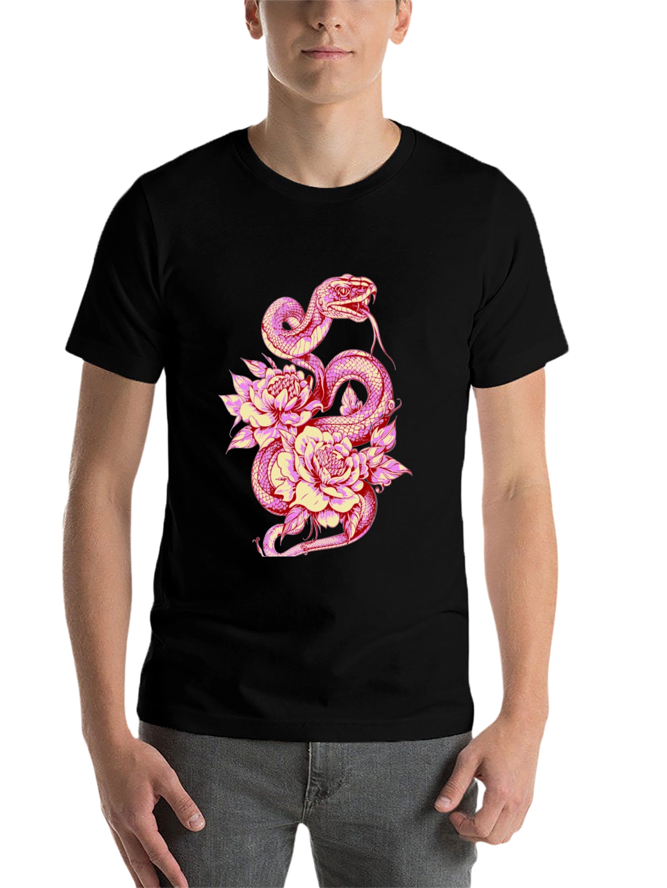 Black Snake & Flower Graphic Tee view 7