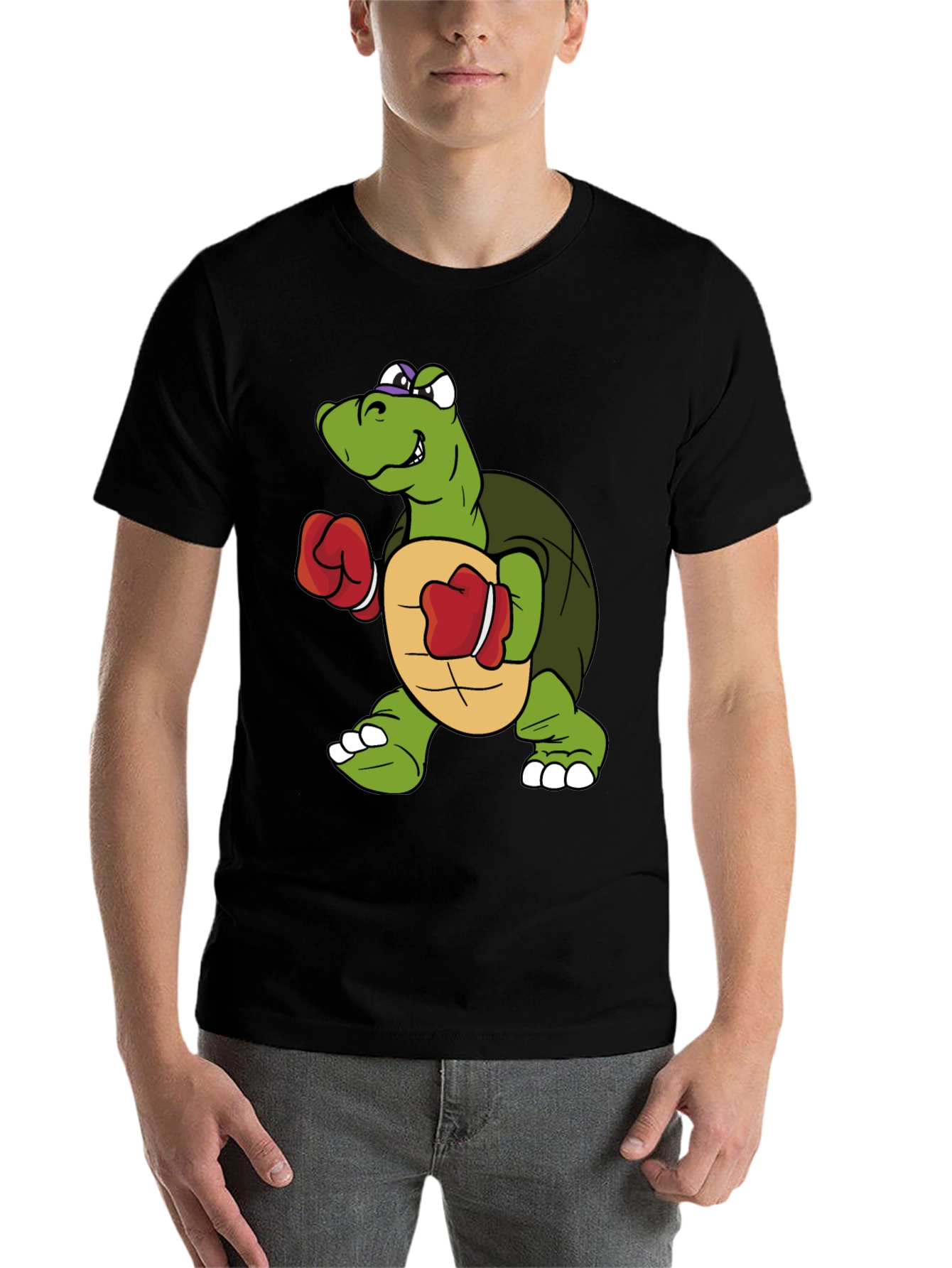 Black Turtle Boxer Graphic Tee - Novelty Cartoon Shirt view 7