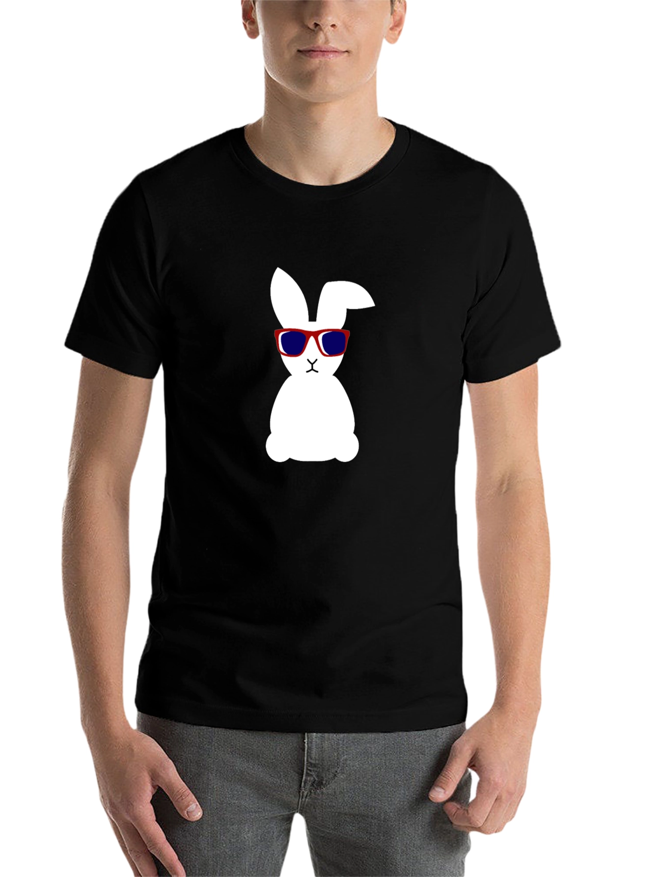 Black Cool Bunny Graphic Tee - Black Cotton Shirt view 7