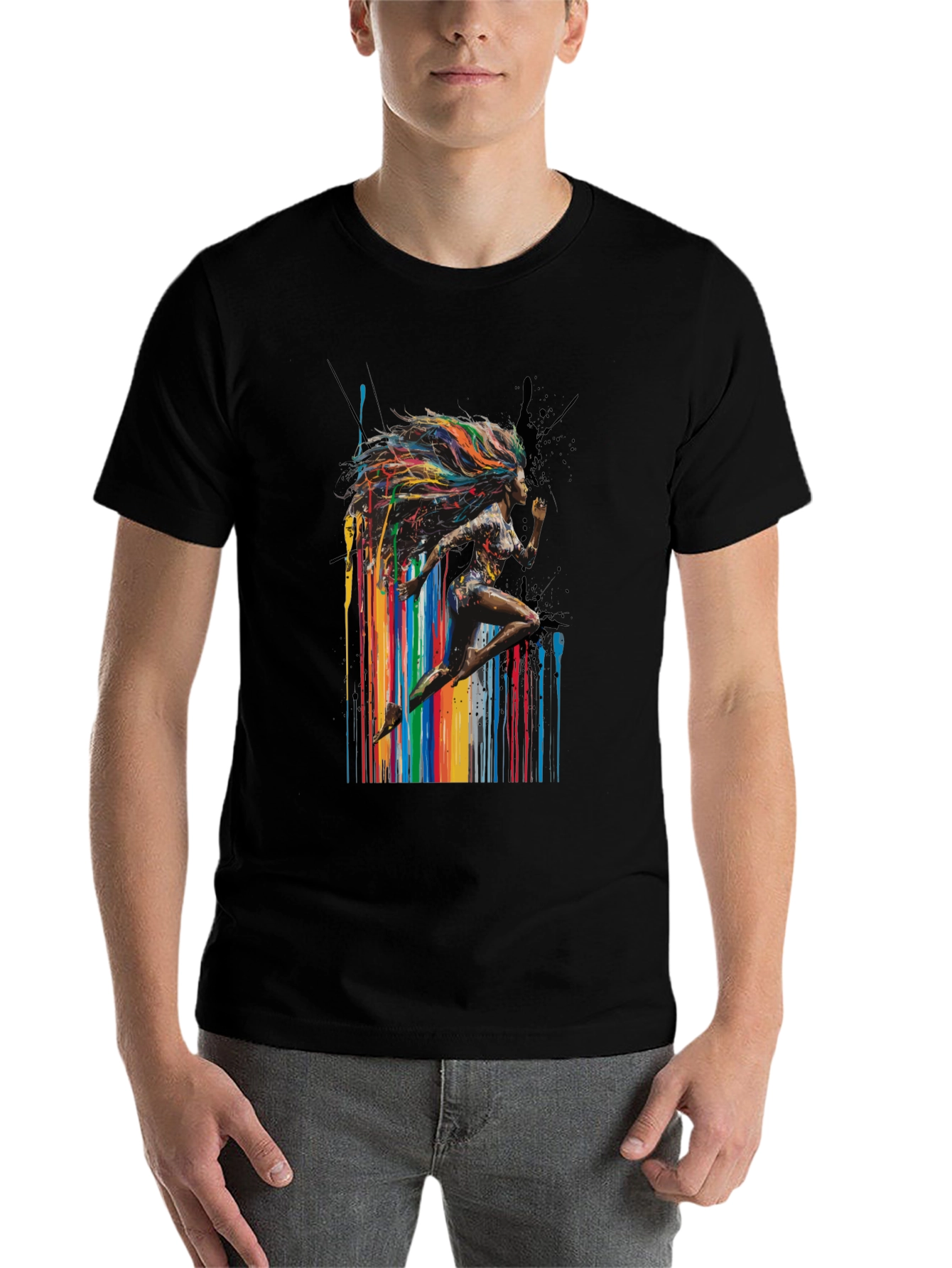Black Colorful Runner Graphic Black T-Shirt view 7