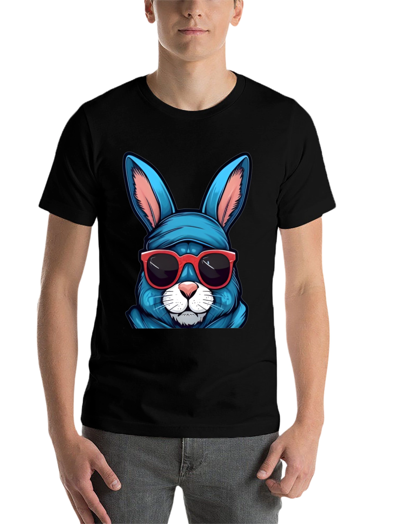 Black Cool Blue Bunny T-Shirt view 7