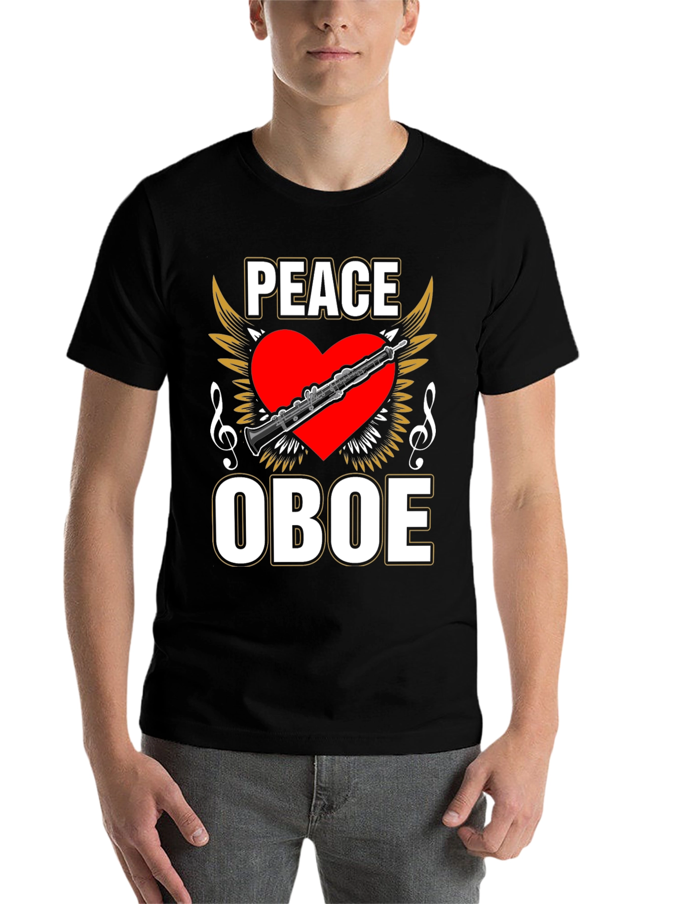 Black Peace Oboe T-Shirt, Music Lover Tee view 7