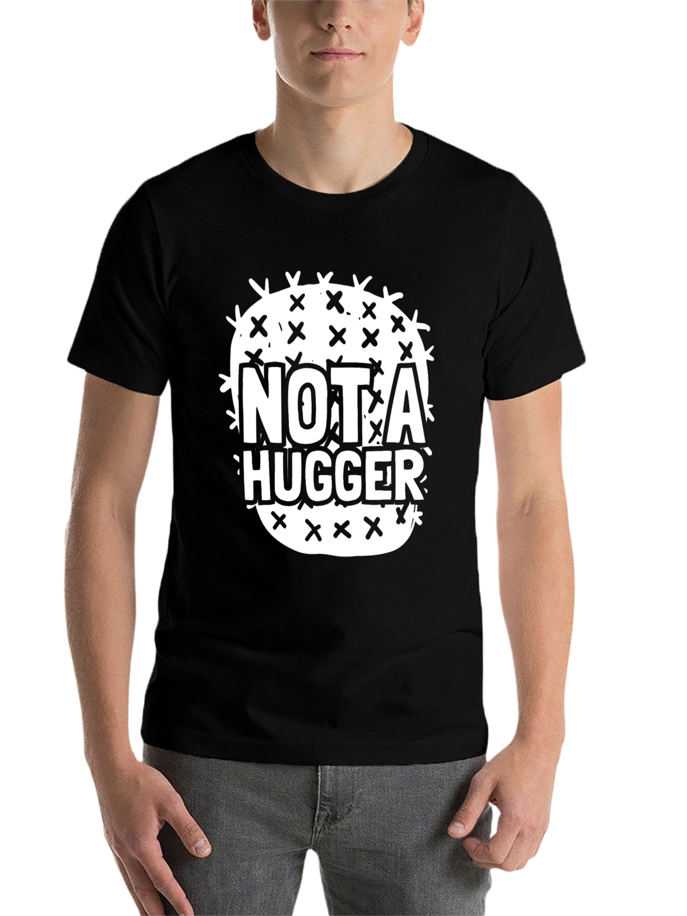 Black Not A Hugger Cactus Graphic Tee - Soft Cotton Blend Shirt view 7
